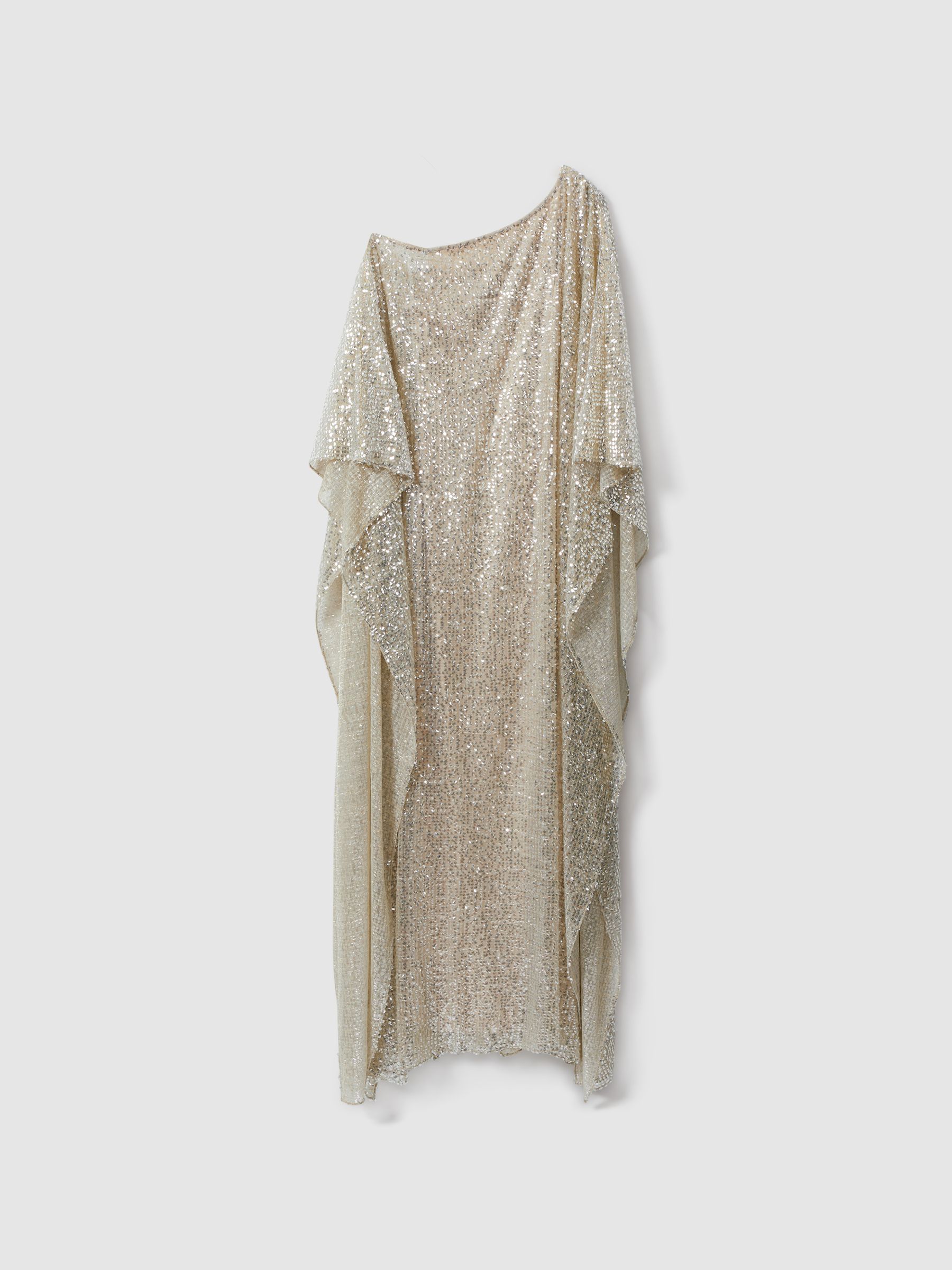 Halston Sequin Off-The-Shoulder Maxi Dress in Champagne - Image 2 of 7