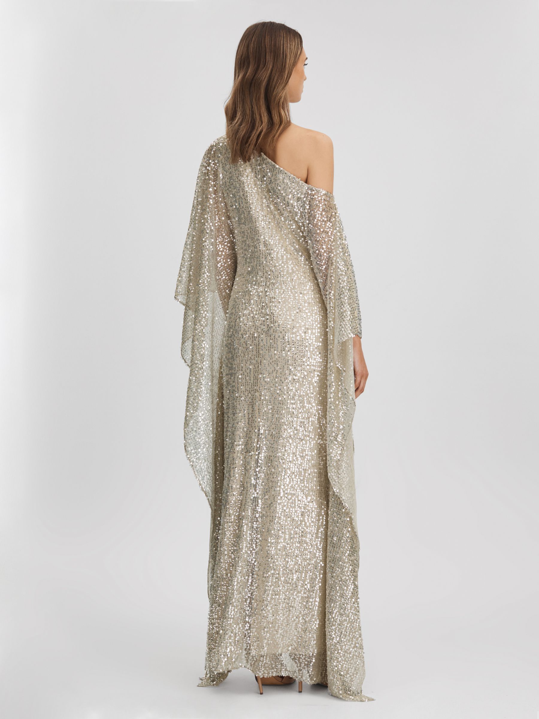 Halston Sequin Off-The-Shoulder Maxi Dress in Champagne - Image 5 of 7
