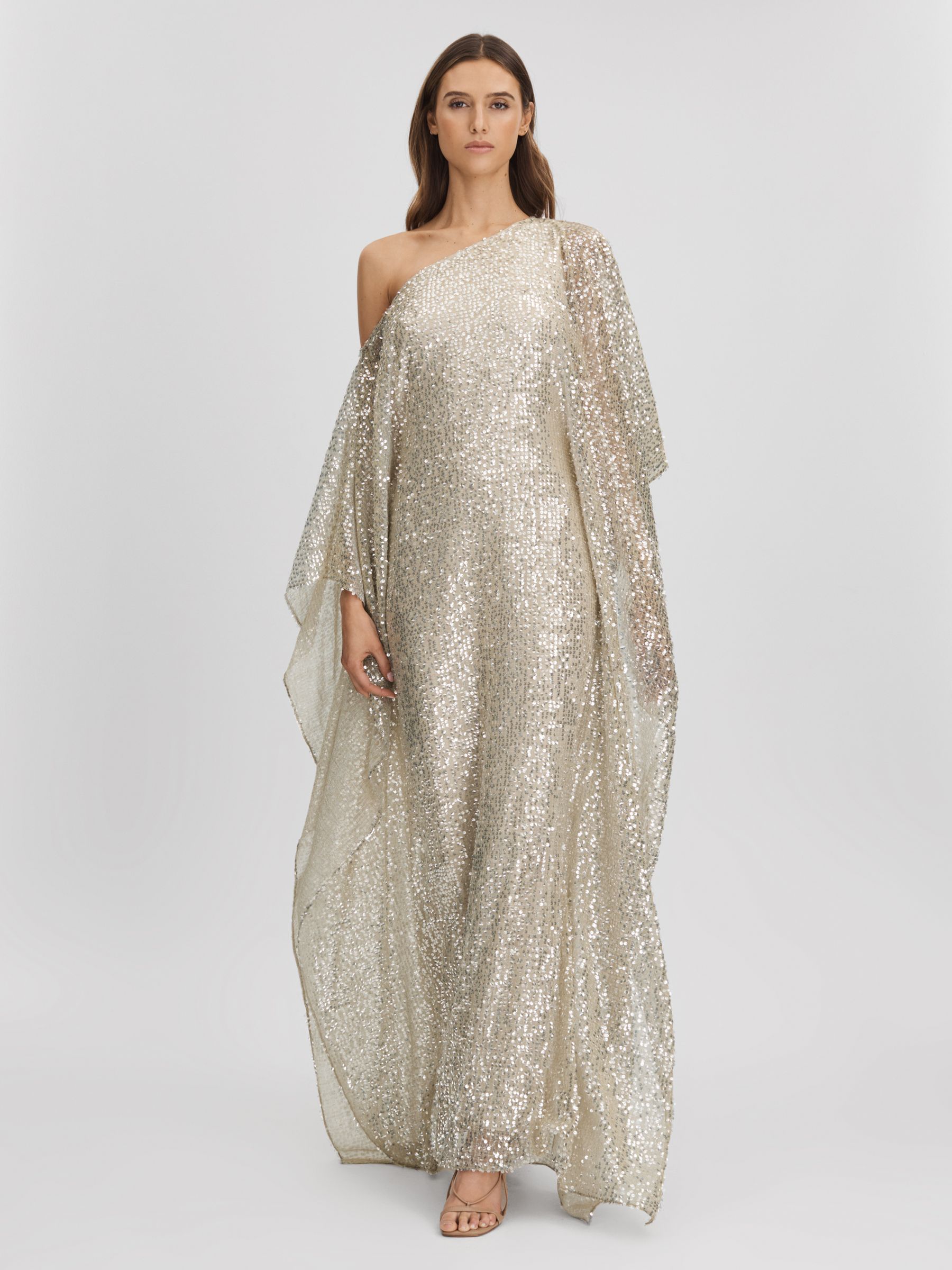 Halston Sequin Off-The-Shoulder Maxi Dress in Champagne - Image 6 of 7