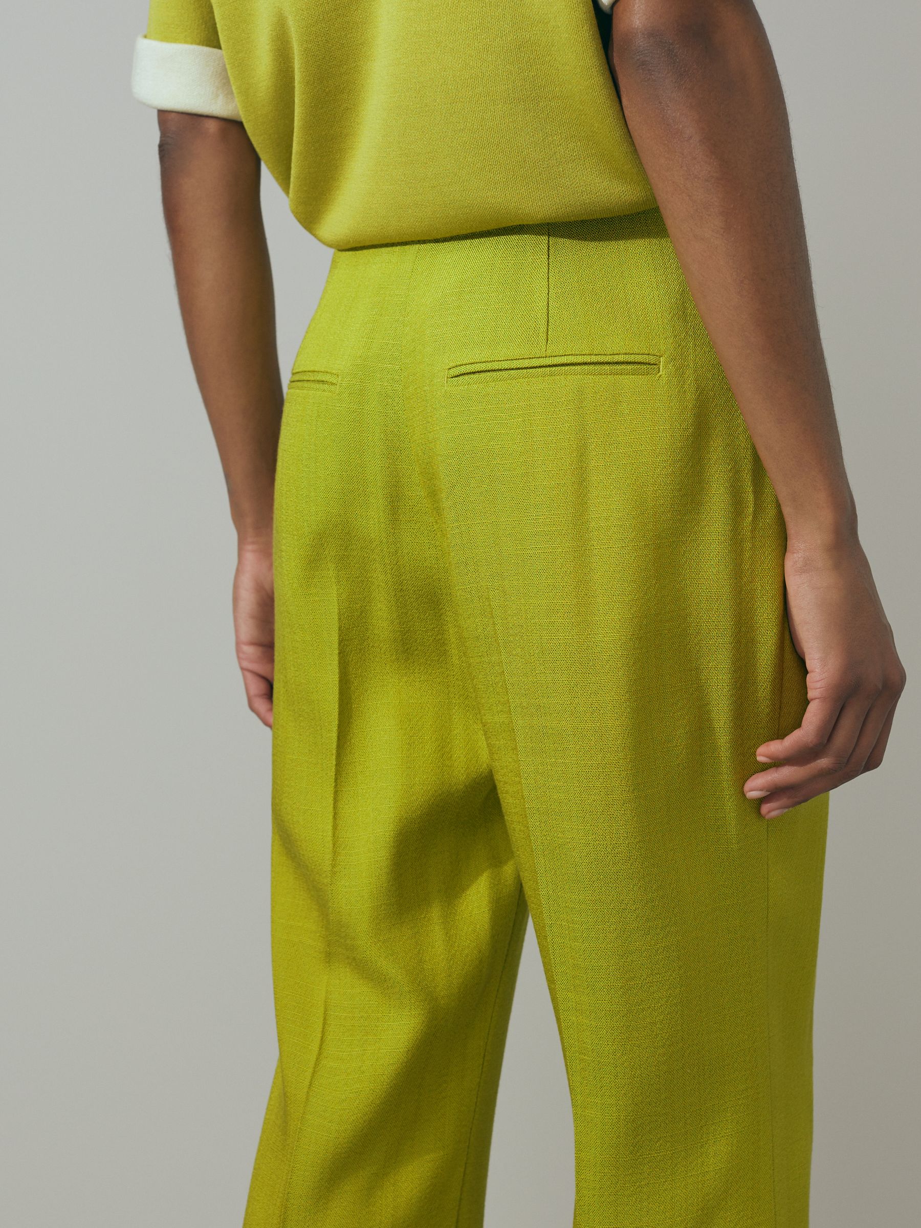 Atelier Italian Textured Slim Flared Suit Trousers in Green - Image 3 of 5