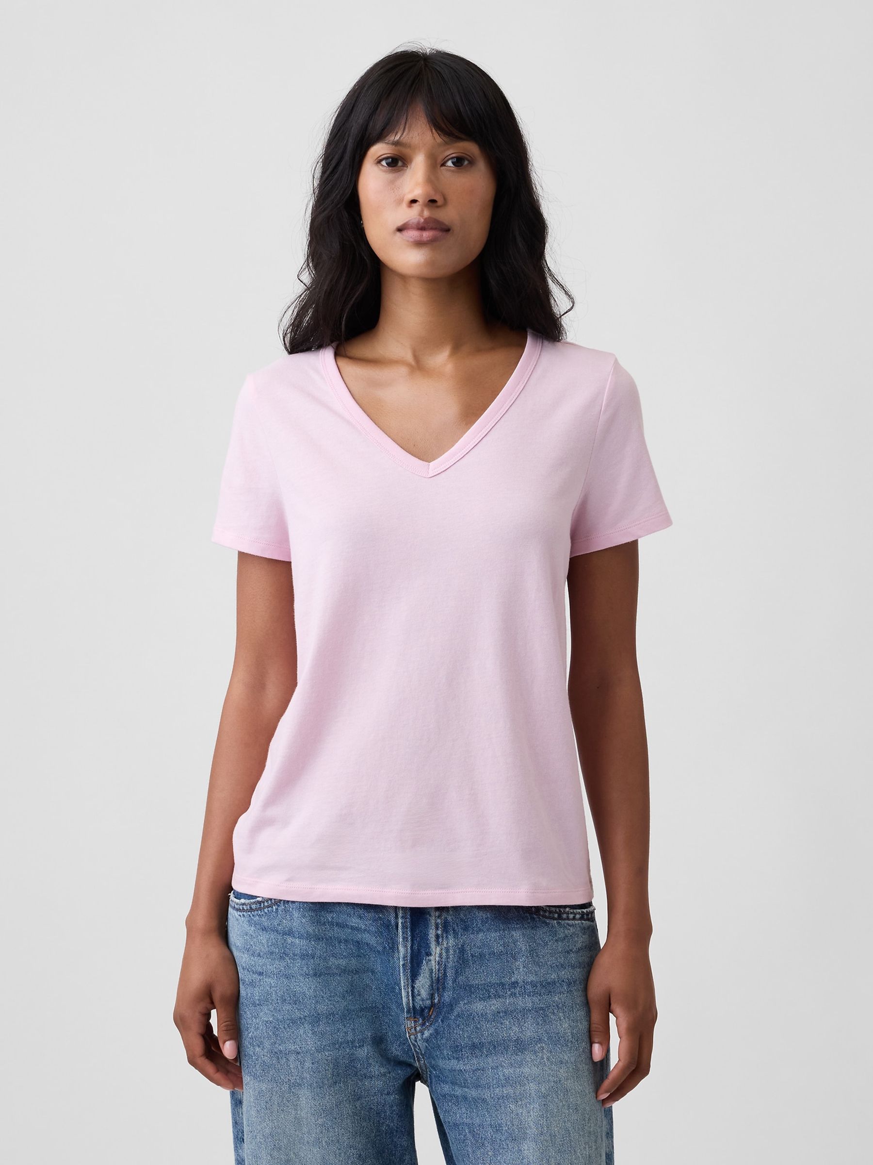 Pale Pink Favourite V-Neck Short Sleeve T-Shirt - Image 1 of 4