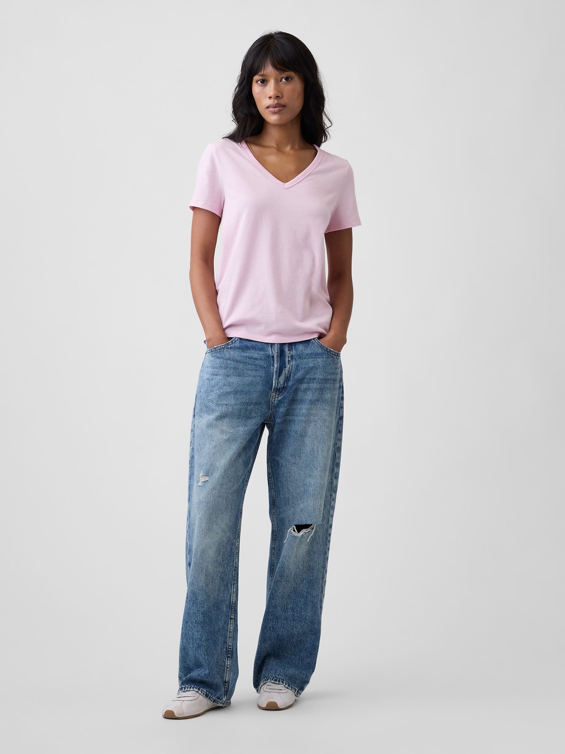 Pale Pink Favourite V-Neck Short Sleeve T-Shirt - Image 4 of 4 Pale Pink Favourite V-Neck Short Sleeve T-Shirt - Image 4 of 4