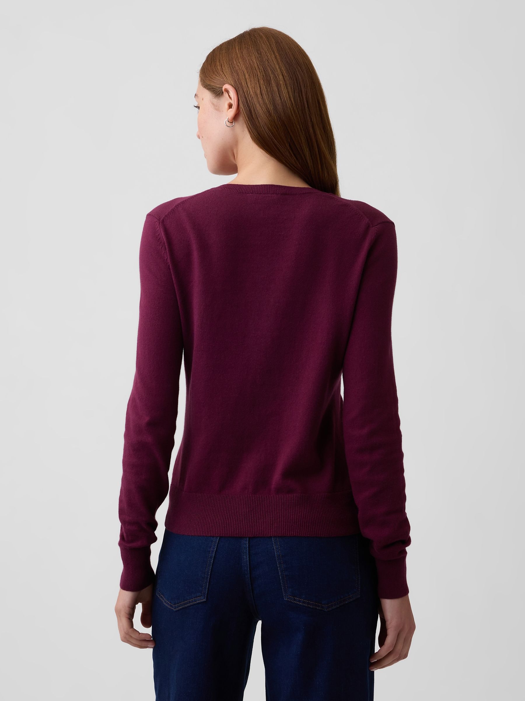 Burgundy Red Crew Neck Cardigan - Image 2 of 5