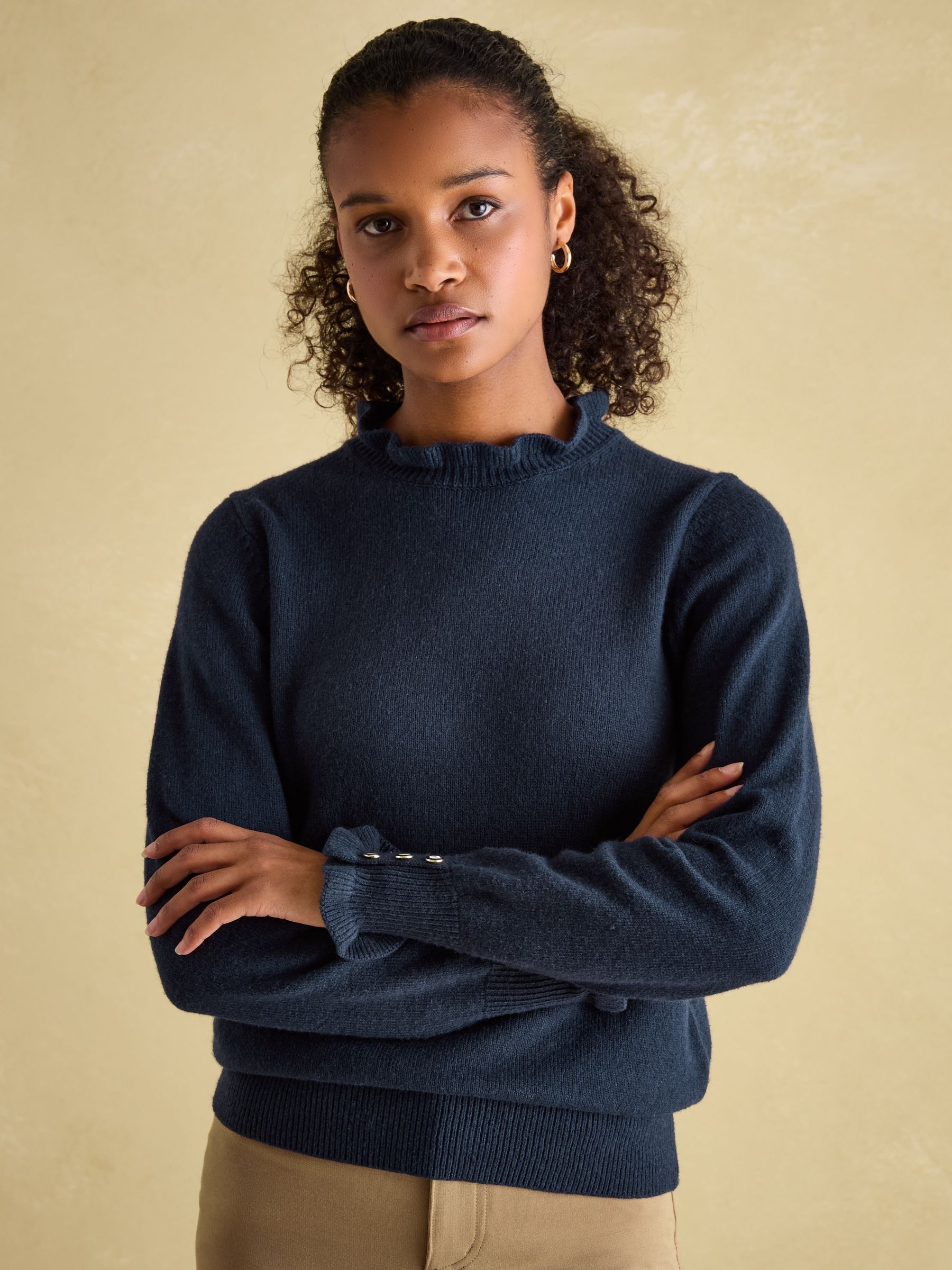 トップス mare mini frill collar Rib knit Edith Navy Frill Neck Jumper | Joules