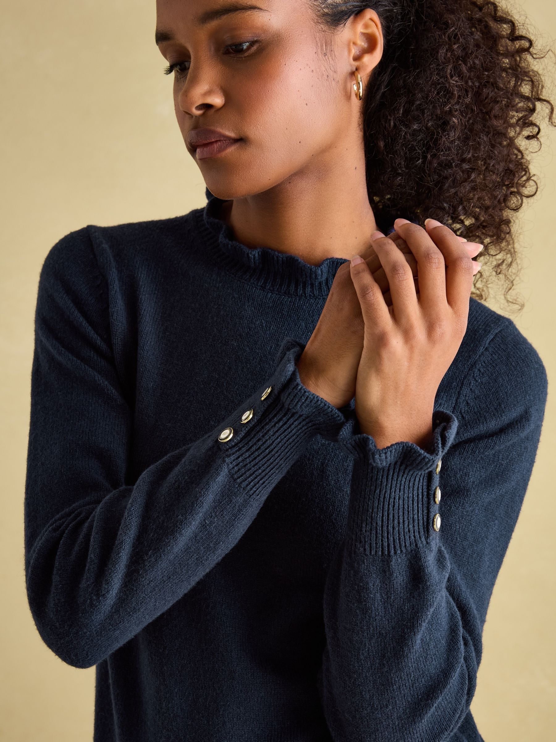 Edith Navy Frill Neck Jumper - Image 4 of 6
