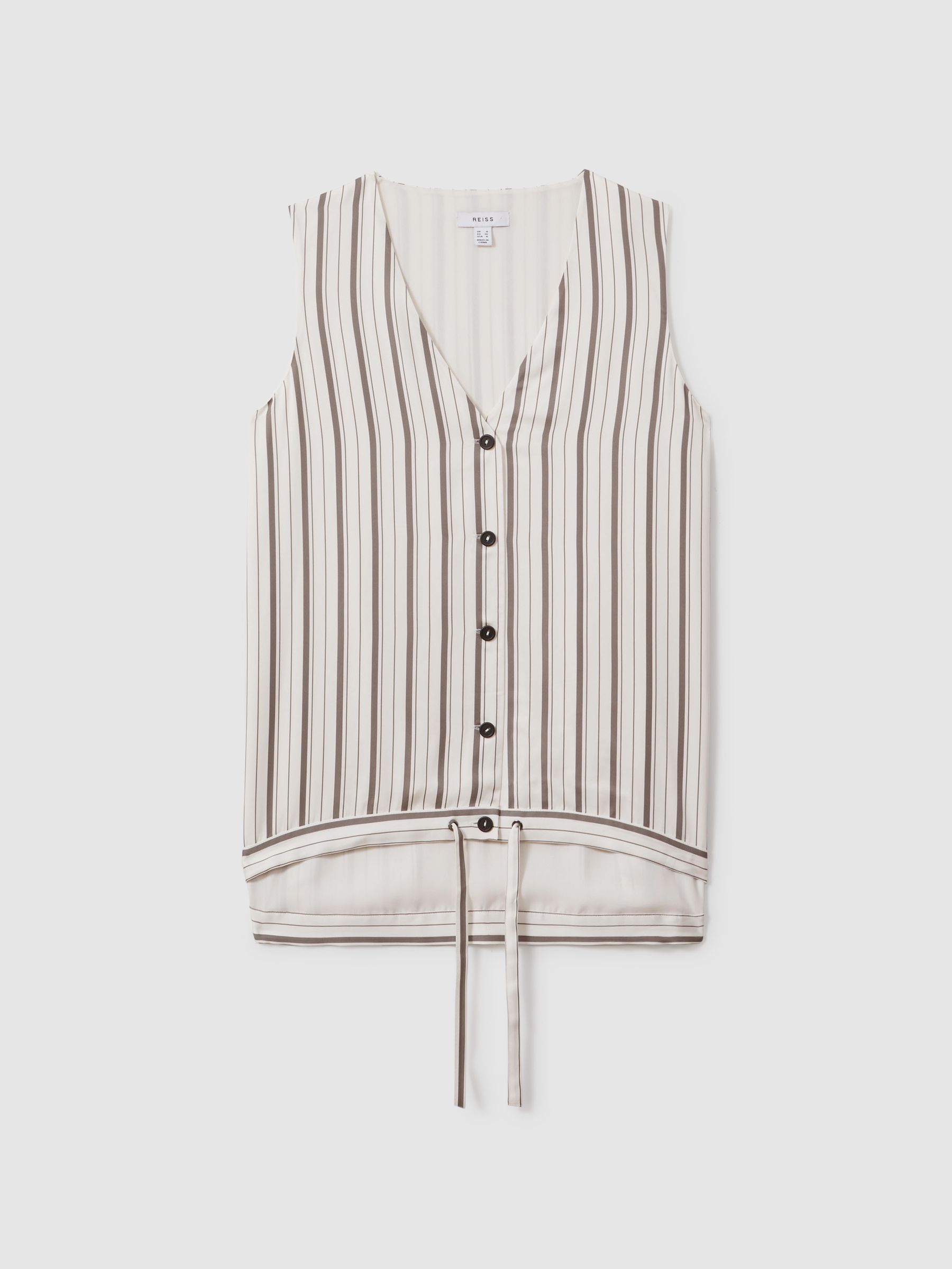 Striped Drawstring Hem Waistcoat in Ivory/Grey - Image 2 of 6