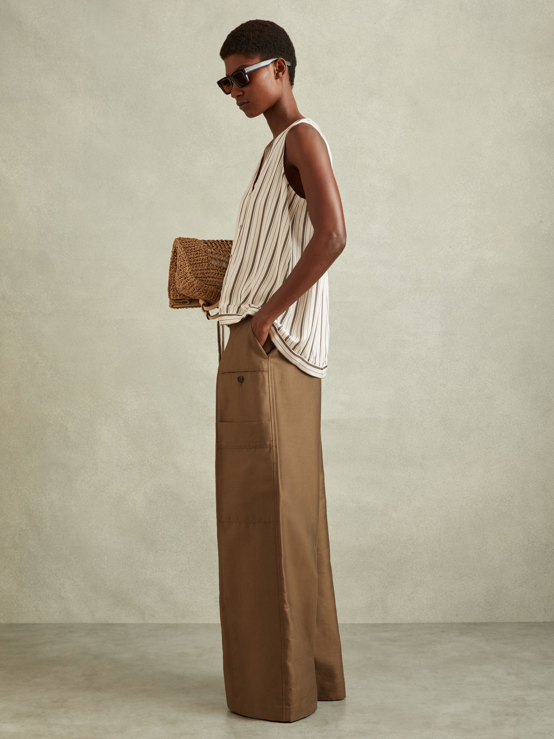 Striped Drawstring Hem Waistcoat in Ivory/Grey - Image 3 of 6