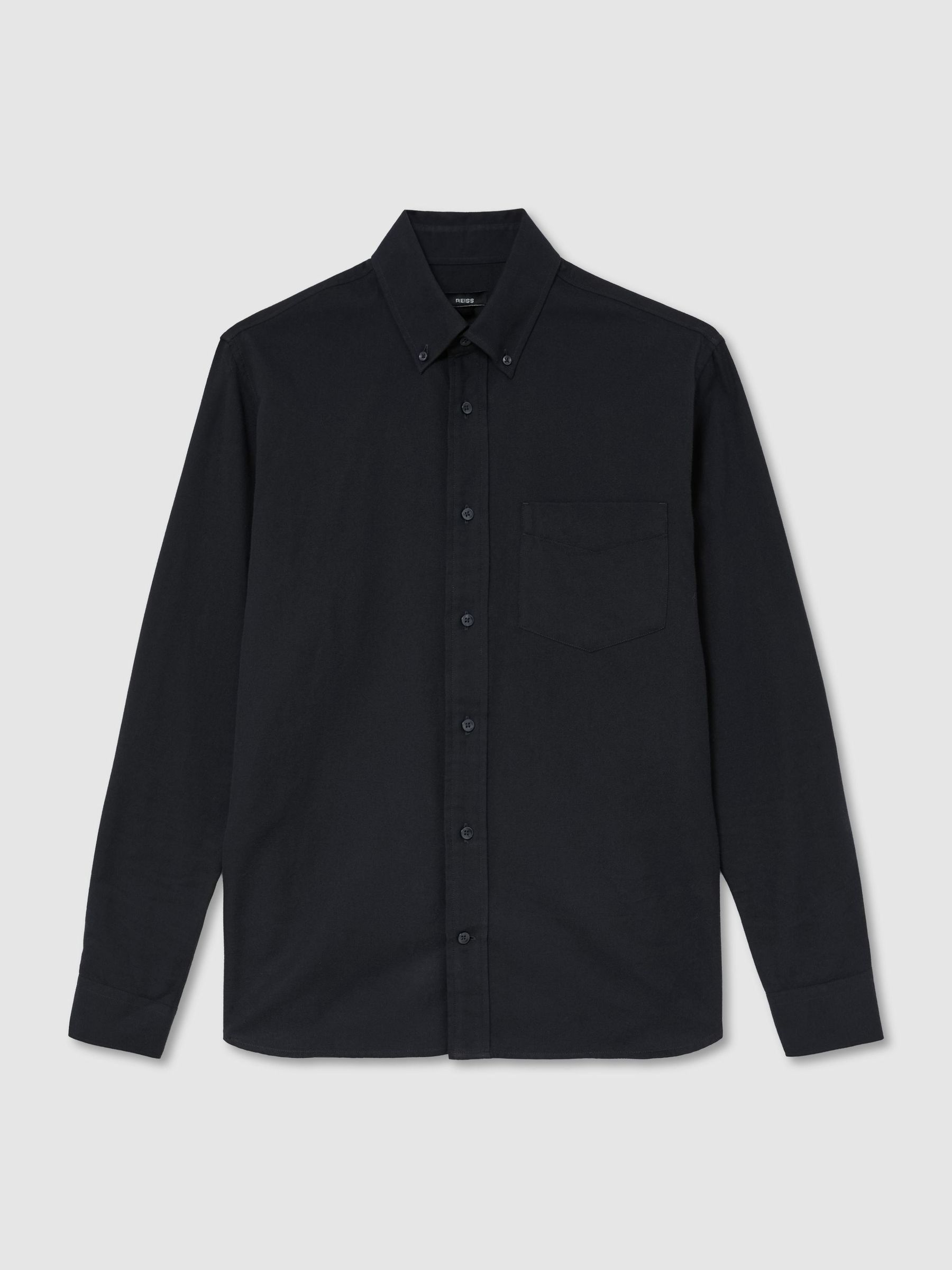 Cotton Flannel Button-Down Shirt Regular-Fit in Navy - Image 2 of 6