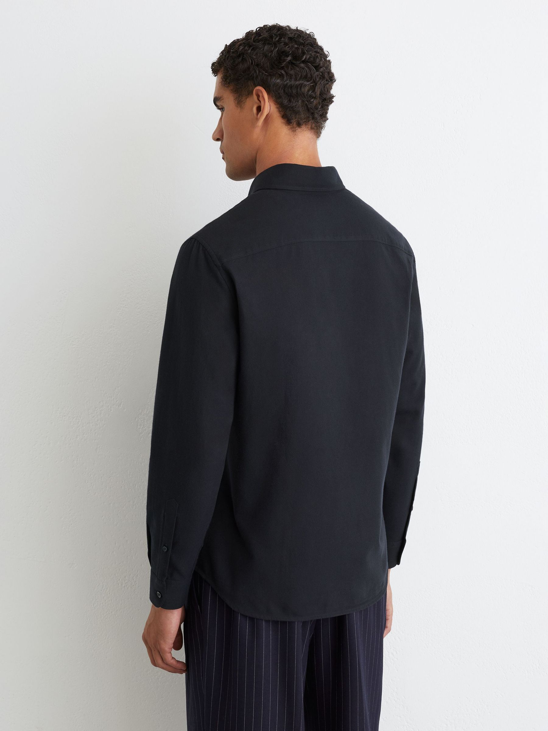Cotton Flannel Button-Down Shirt Regular-Fit in Navy - Image 5 of 6