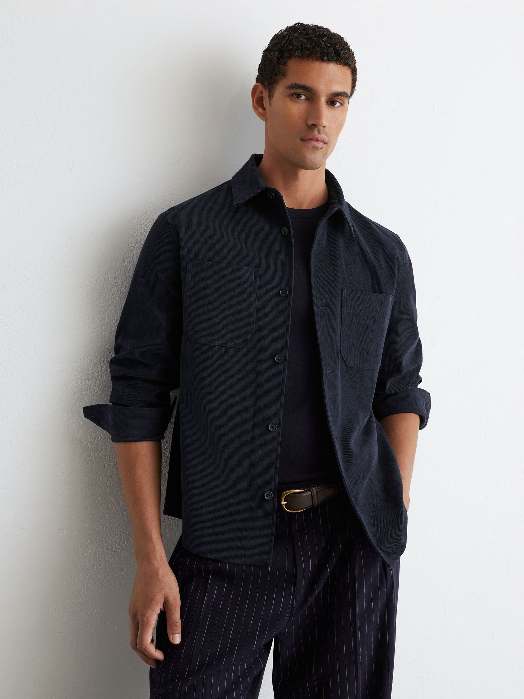 Corduroy Twin-Pocket Overshirt in Navy - Image 1 of 6