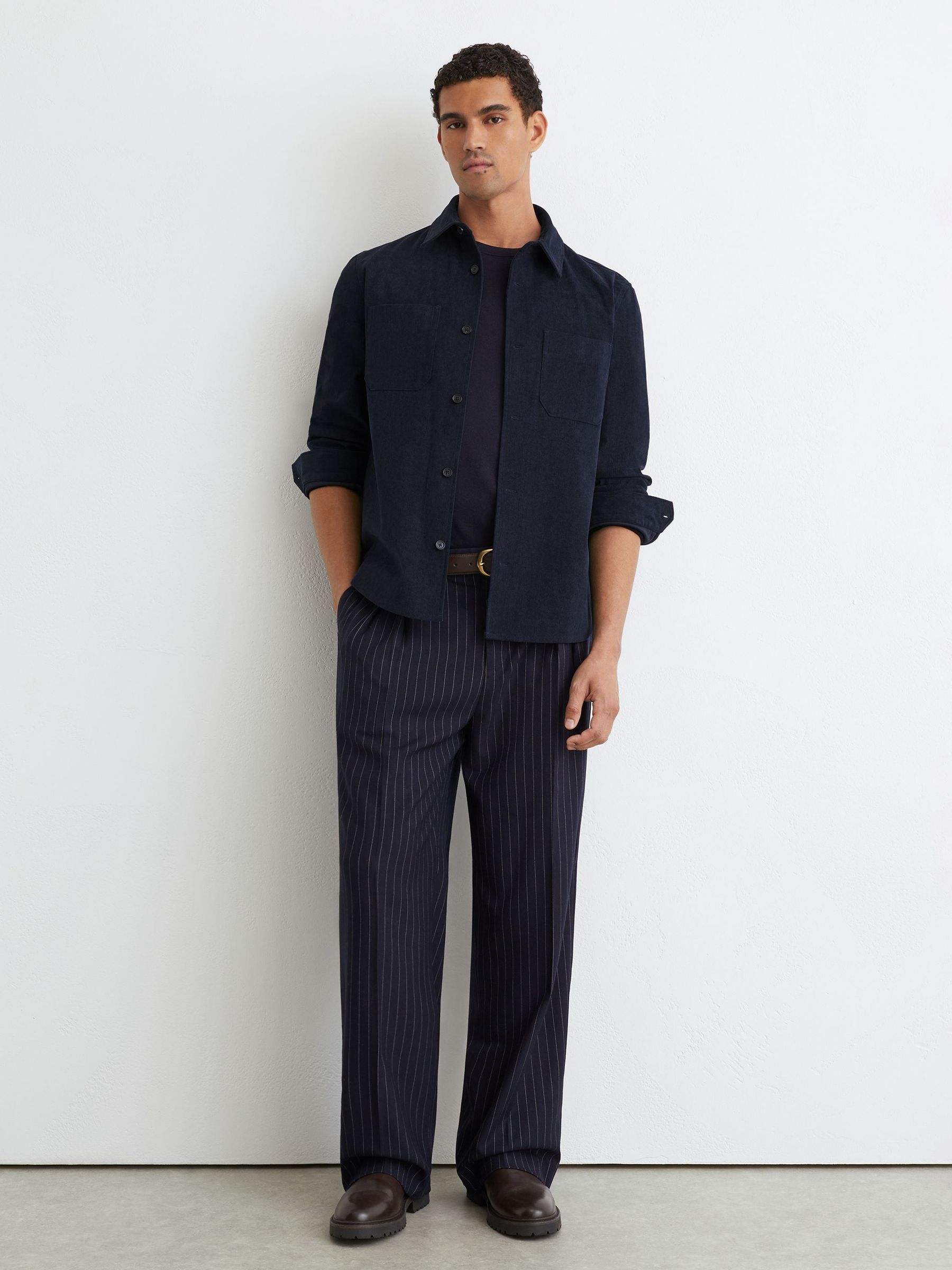 Corduroy Twin-Pocket Overshirt in Navy - Image 3 of 6