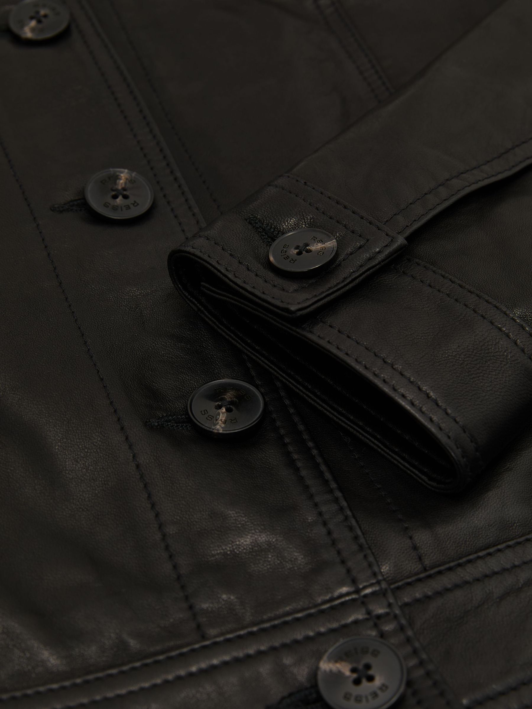 Petite Leather Trucker Jacket in Black - Image 6 of 7