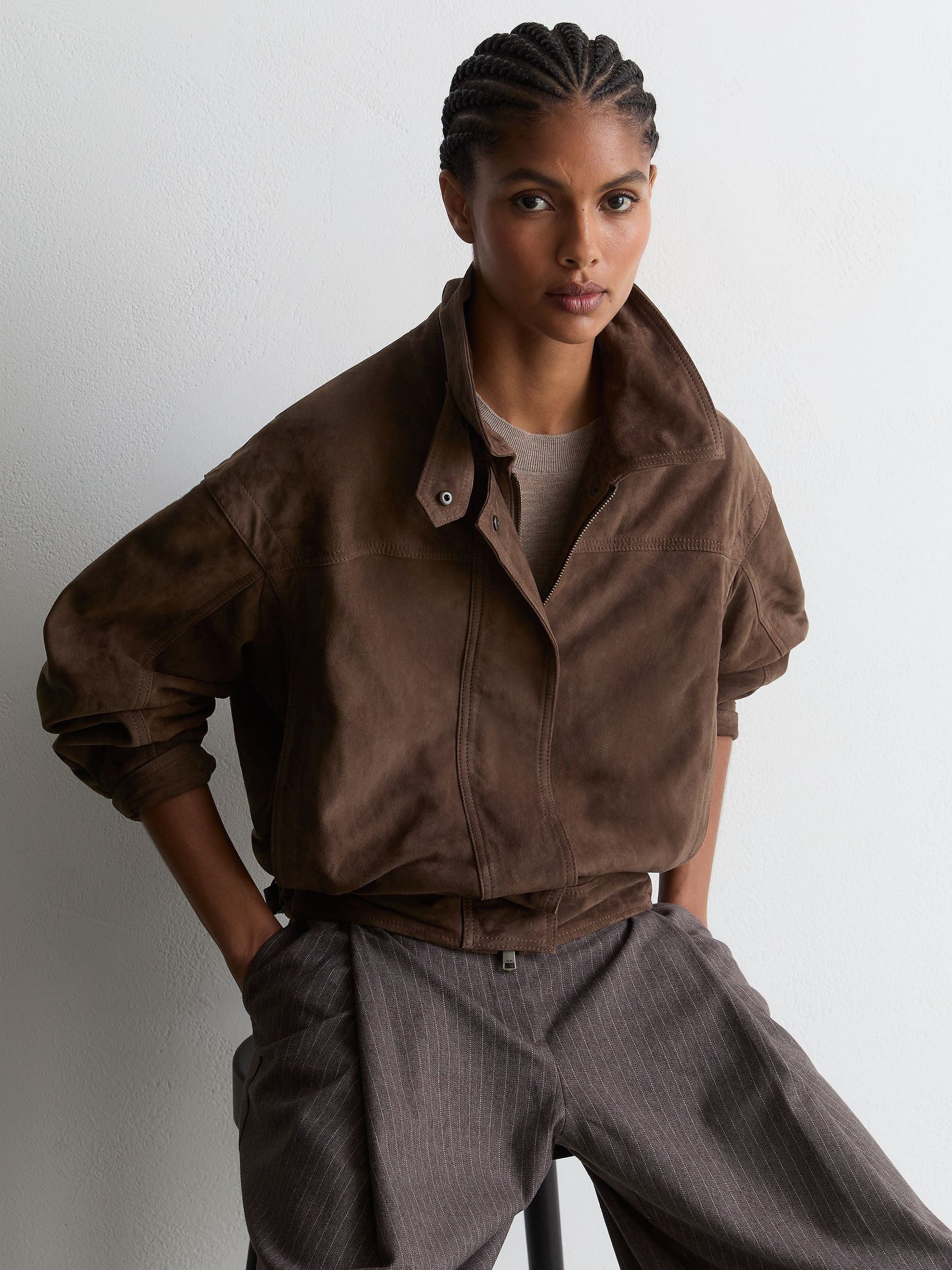 Suede Relaxed-Fit Jacket in Brown - Image 6 of 8