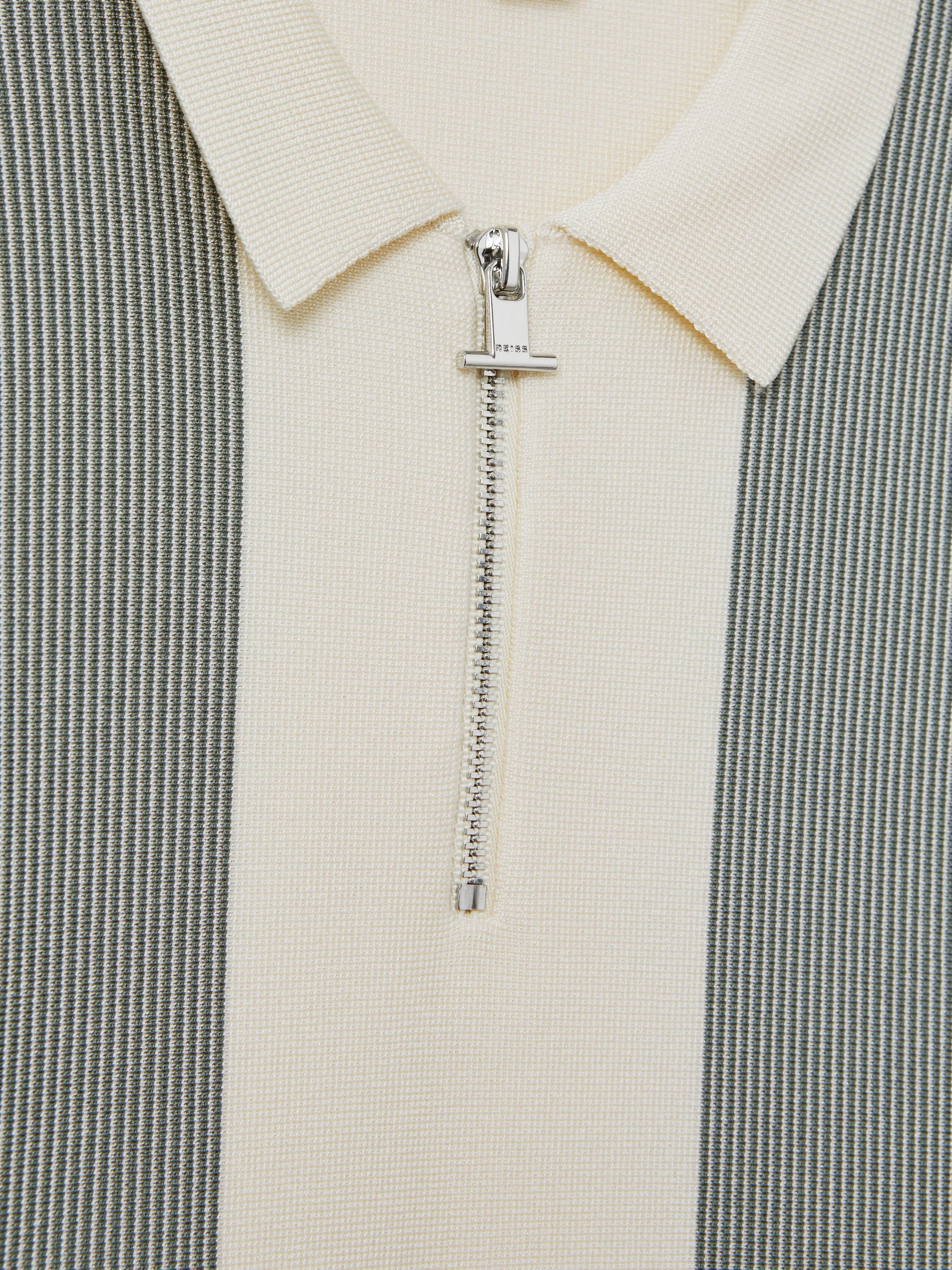 9-14 yrs Half-Zip Striped Polo Shirt in Sage - Image 4 of 4