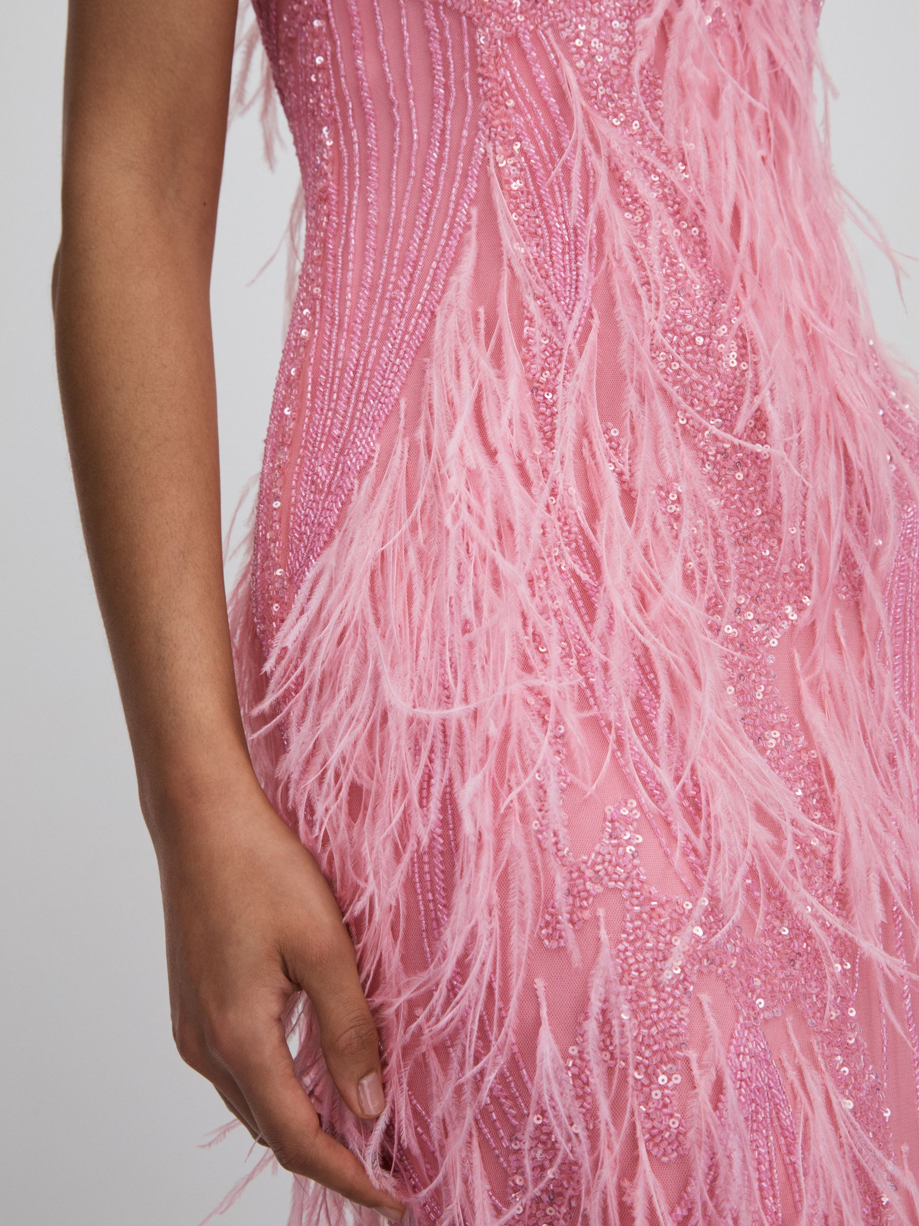 Rachel Gilbert Sequin Feather Midi Dress in Orchid - Image 3 of 5