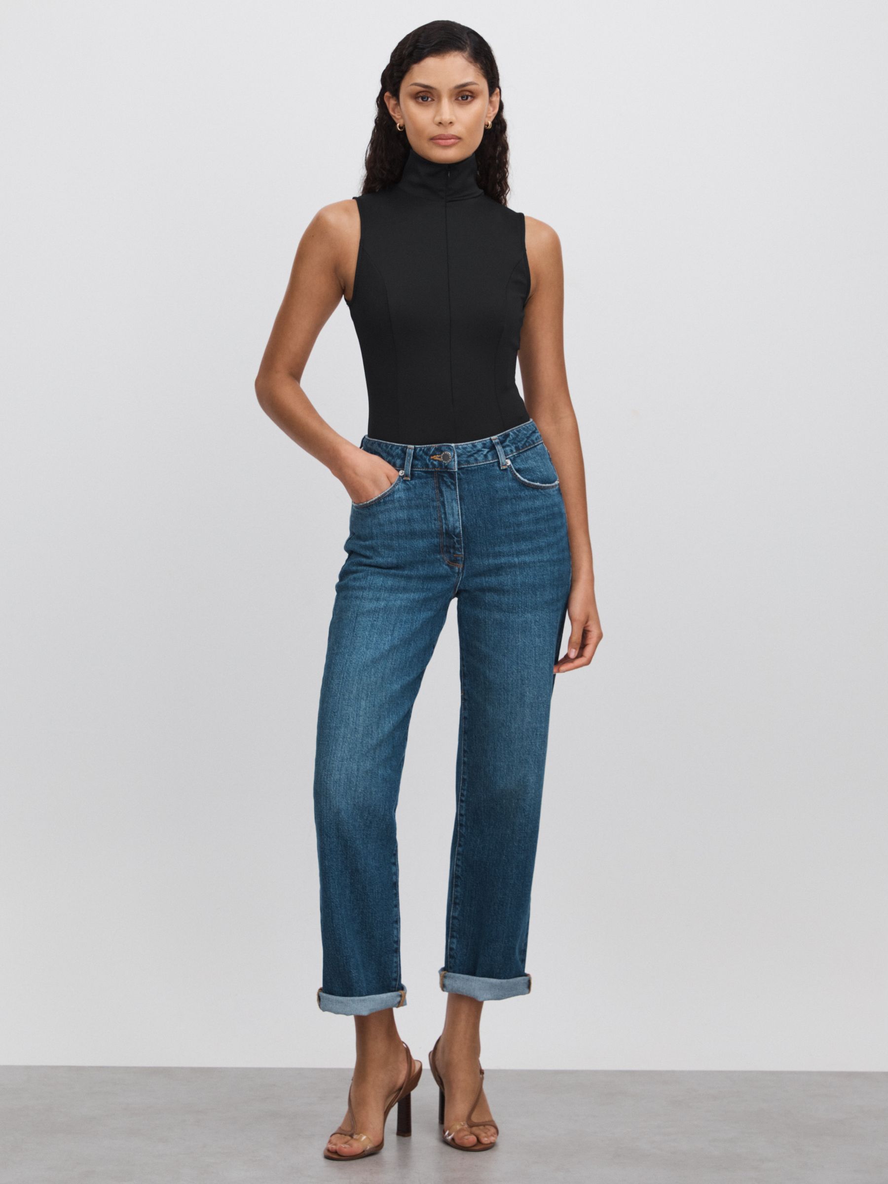 Good American Funnel Neck Scuba Thong Bodysuit in Black - Image 3 of 6