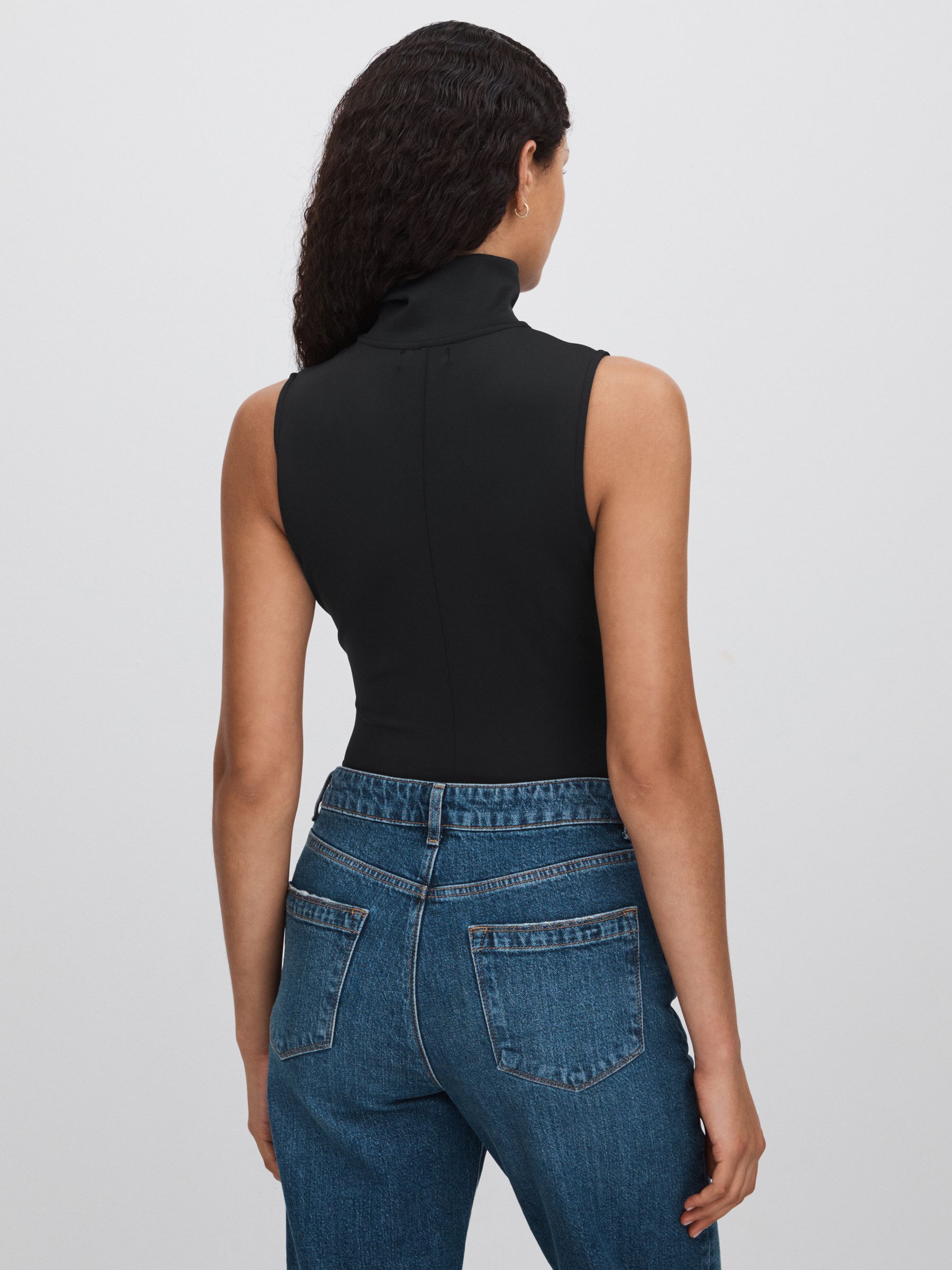 Good American Funnel Neck Scuba Thong Bodysuit in Black - Image 5 of 6