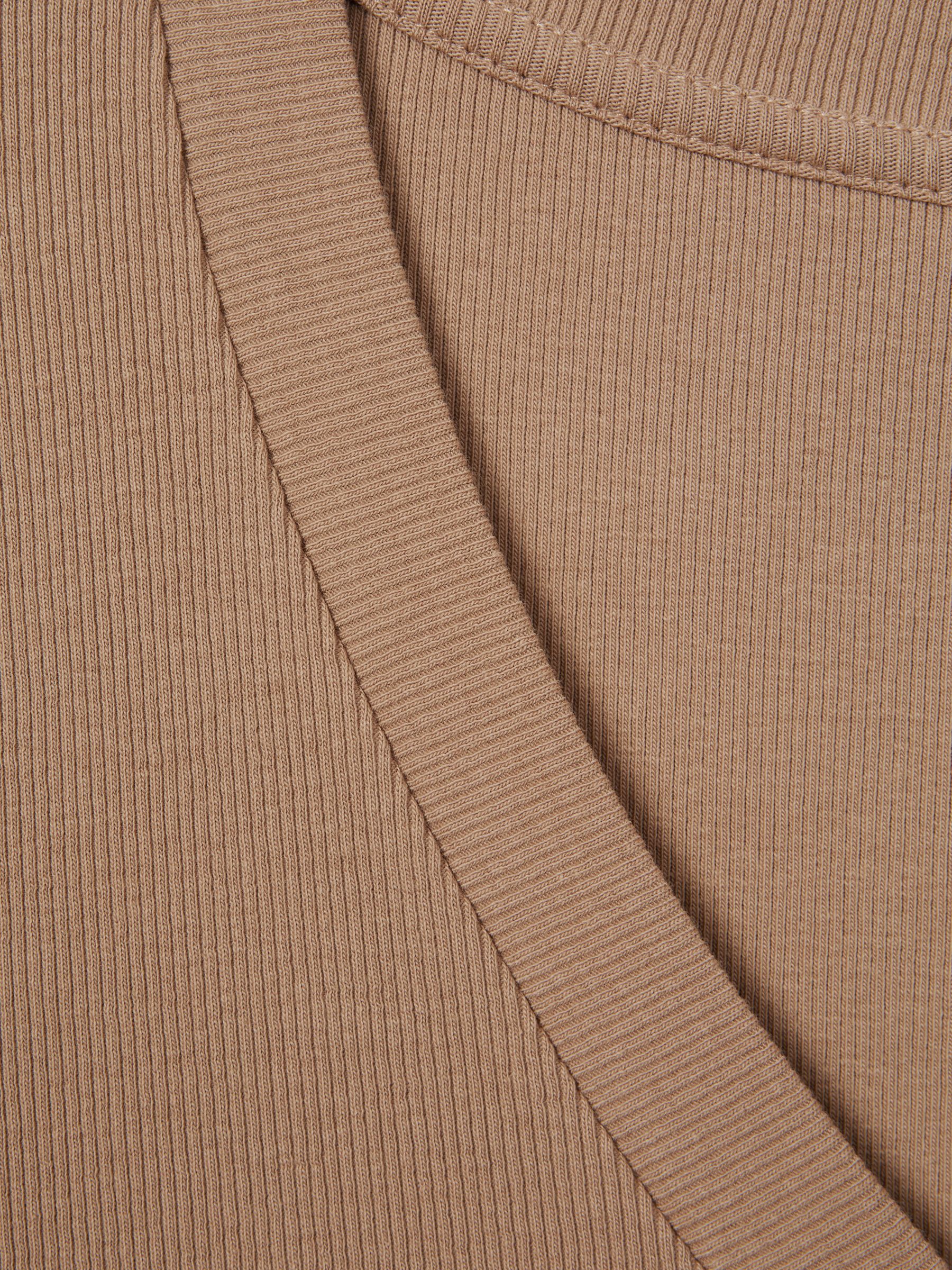 Cotton Blend Ribbed V-Neck Top in Camel - Image 6 of 6