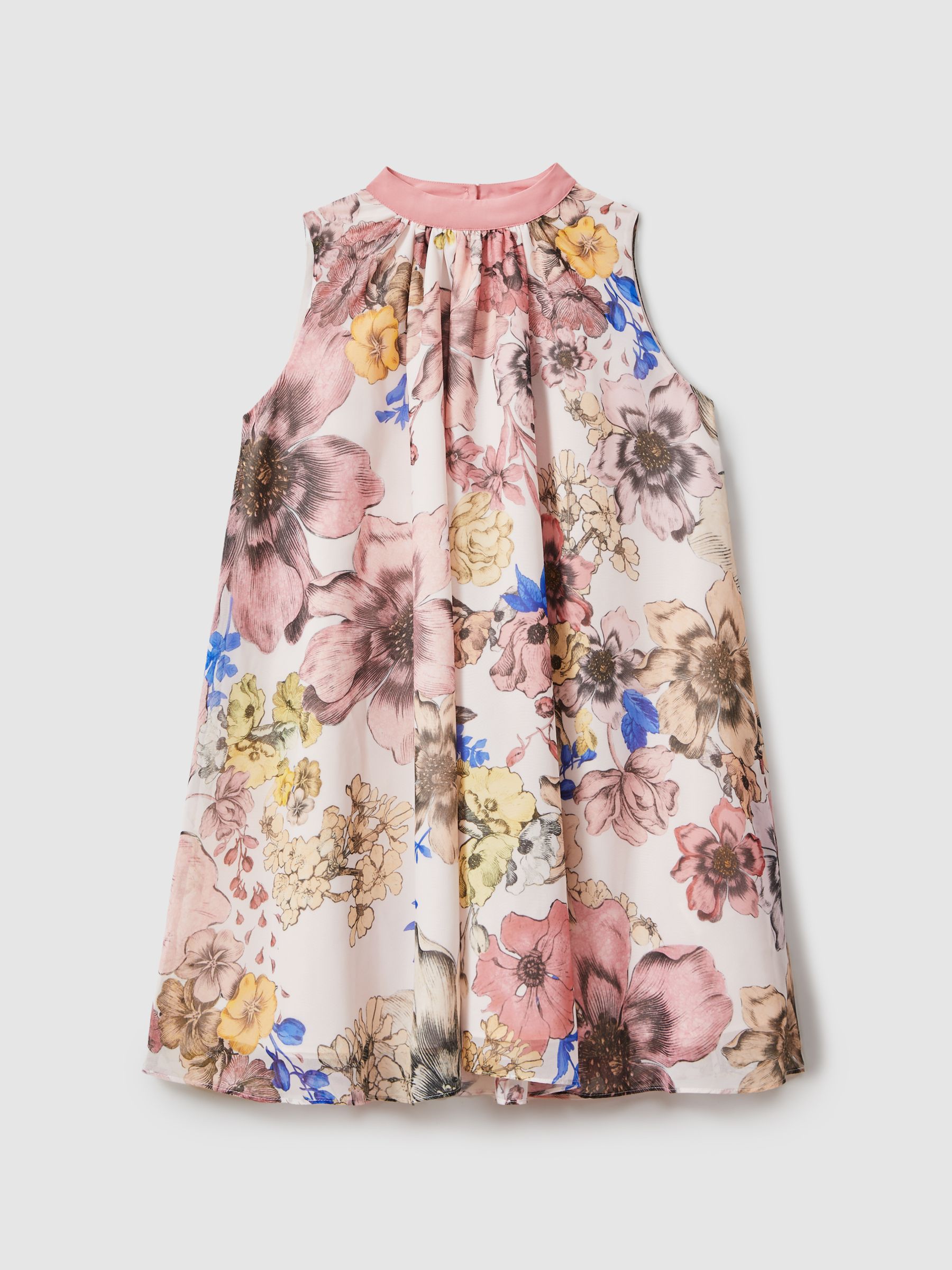 9-13 yrs Floral Print Halter Neck Dress in Pink Print - Image 2 of 4