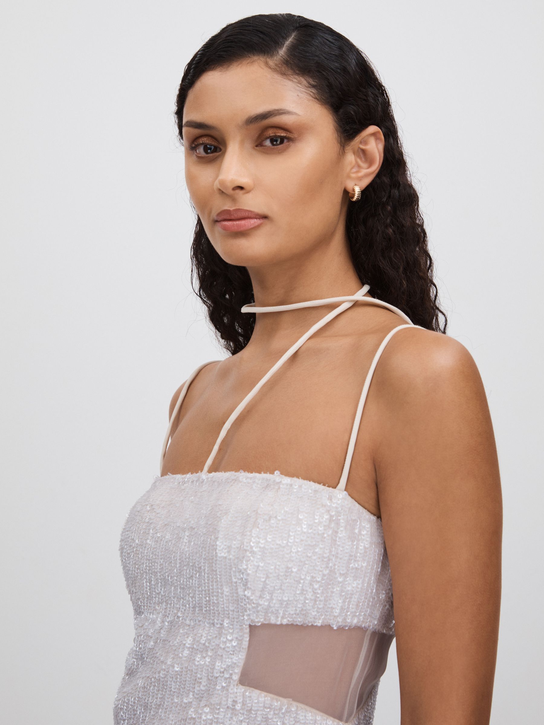 Rachel Gilbert Sequin Cut Out Maxi Dress in White - Image 3 of 5