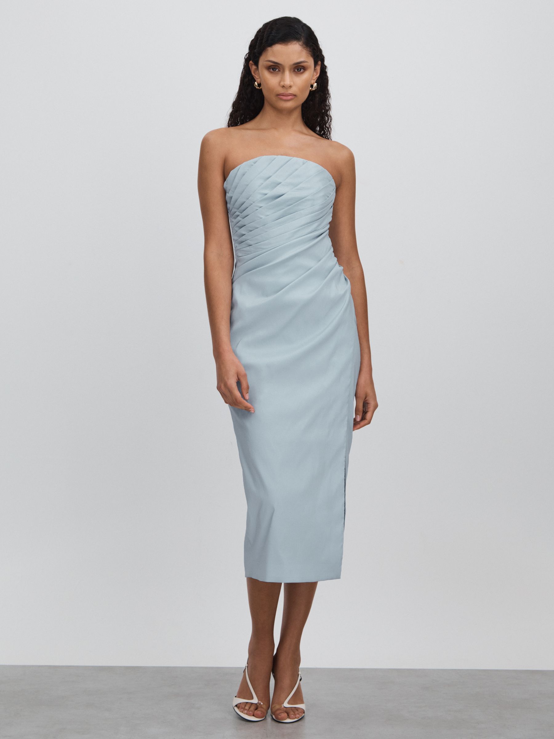 Rachel Gilbert Pleated Fitted Midi Dress in Ice Blue - Image 3 of 6
