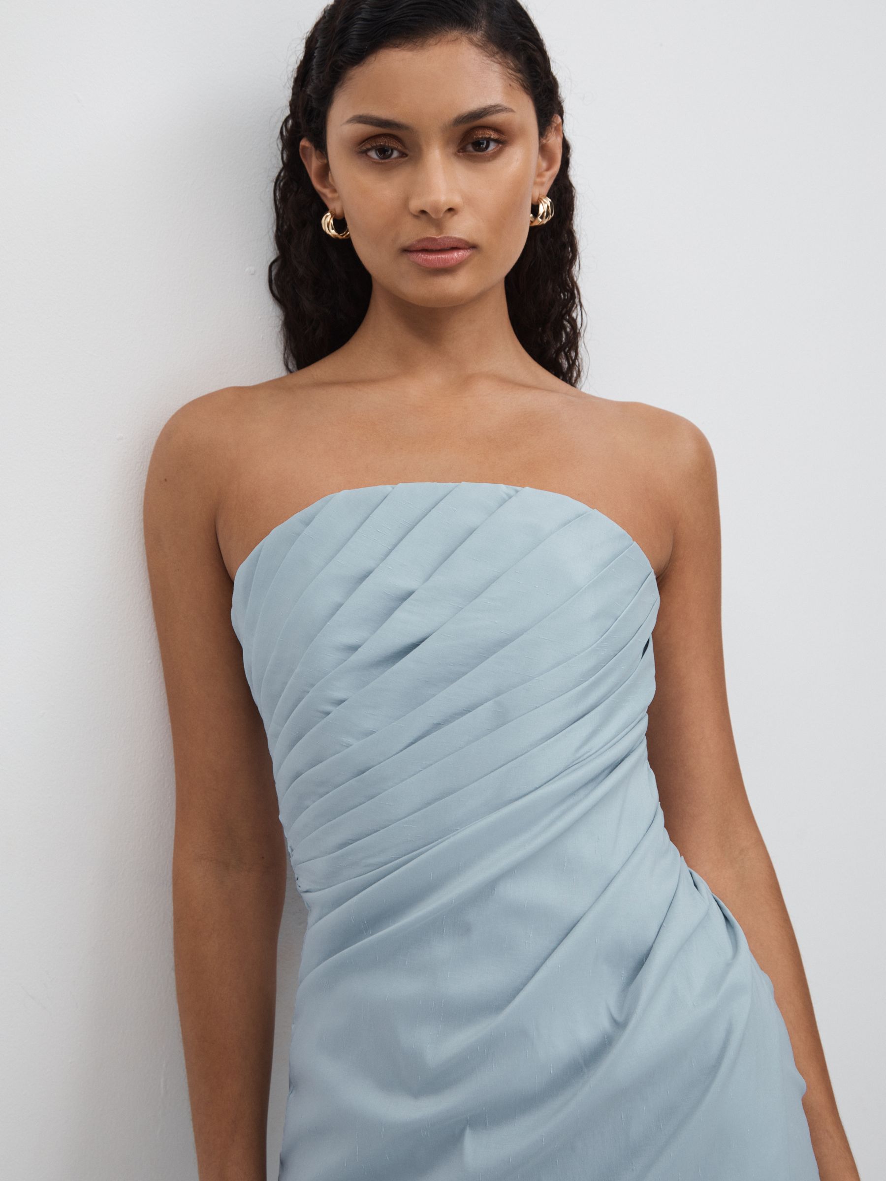 Rachel Gilbert Pleated Fitted Midi Dress in Ice Blue - Image 4 of 6