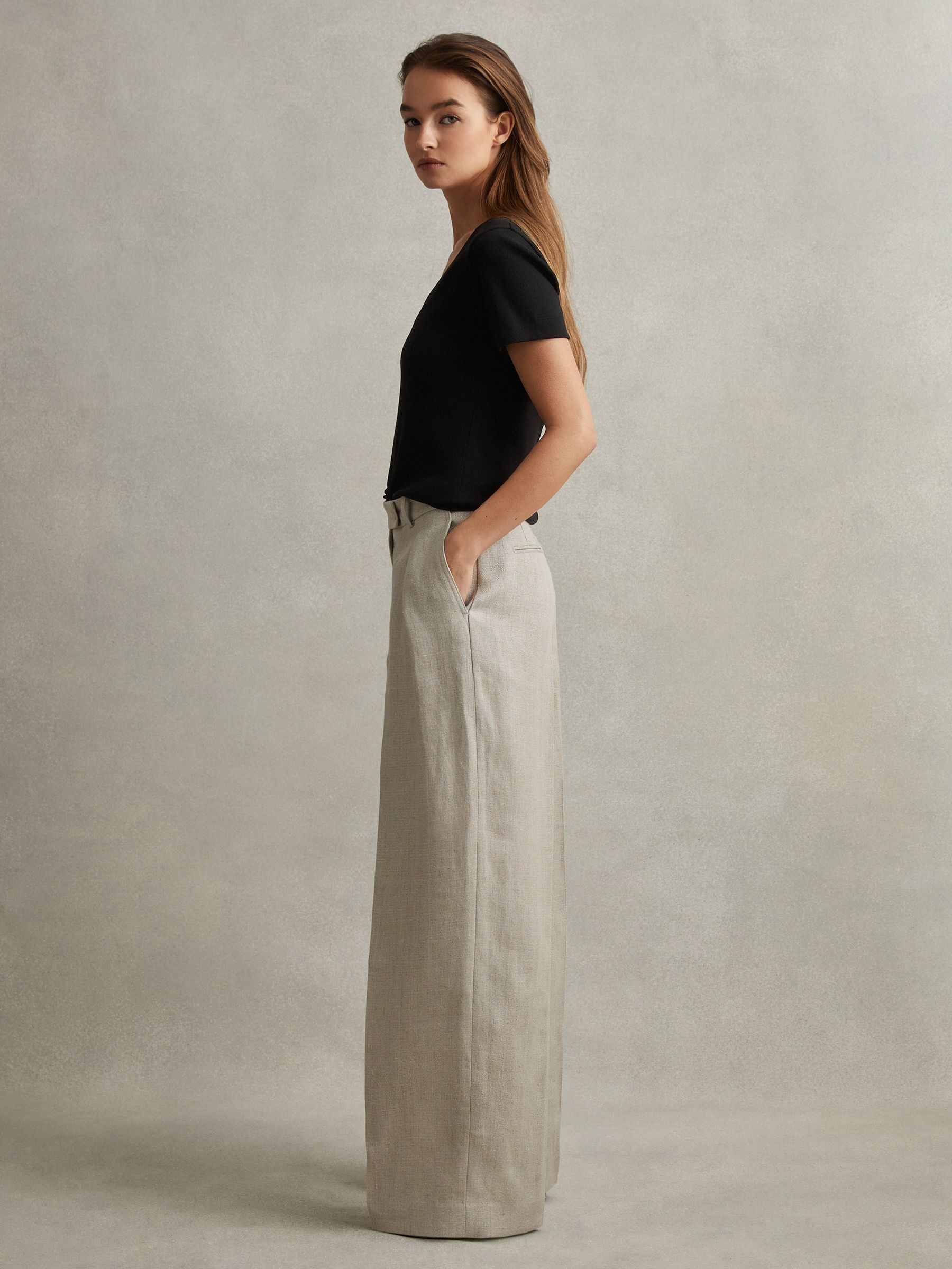 Cotton Blend Ribbed V-Neck Top in Black - Image 3 of 6