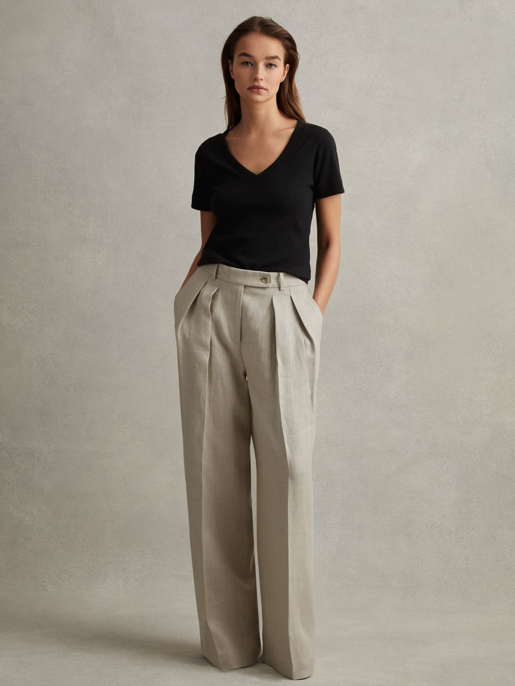 Cotton Blend Ribbed V-Neck Top in Black - Image 5 of 6