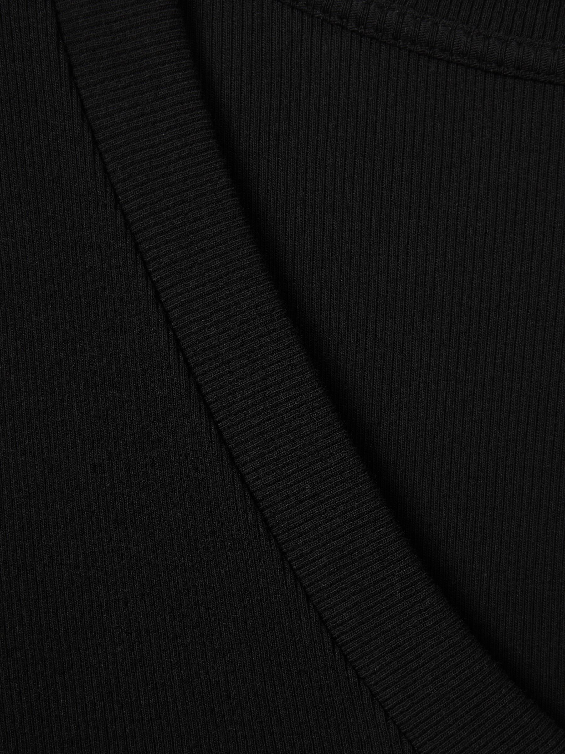 Cotton Blend Ribbed V-Neck Top in Black - Image 6 of 6