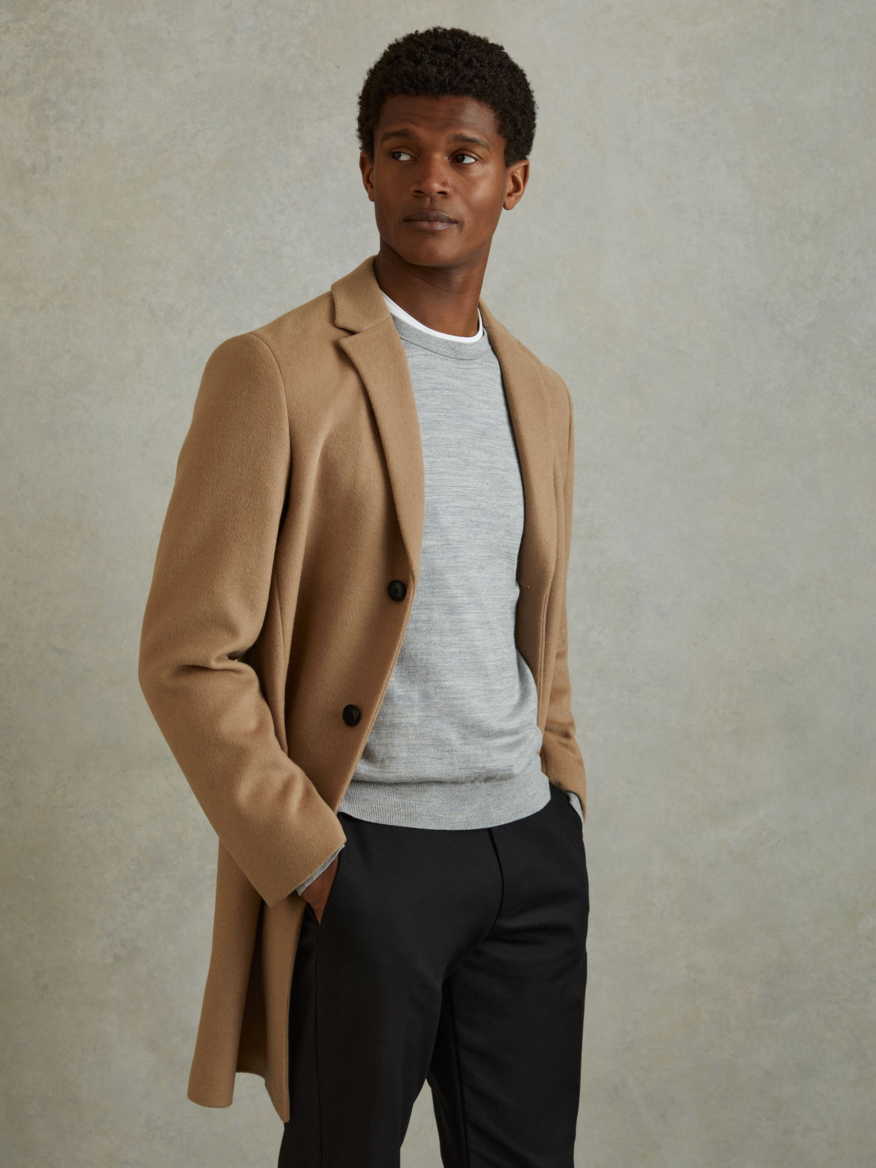 Wool Blend Single Breasted Epsom Overcoat in Camel - Image 1 of 6