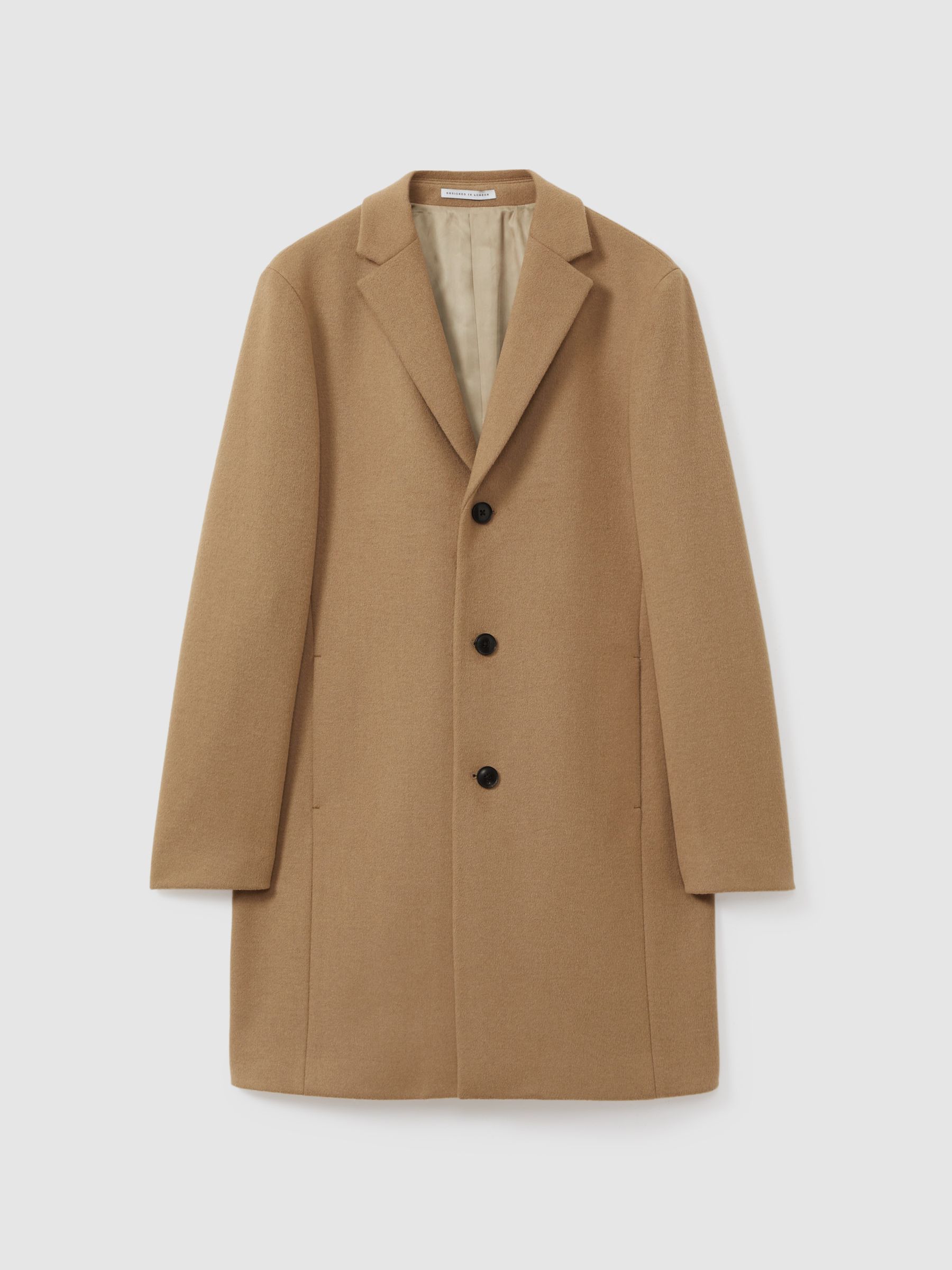 Wool Blend Single Breasted Epsom Overcoat in Camel - Image 2 of 6