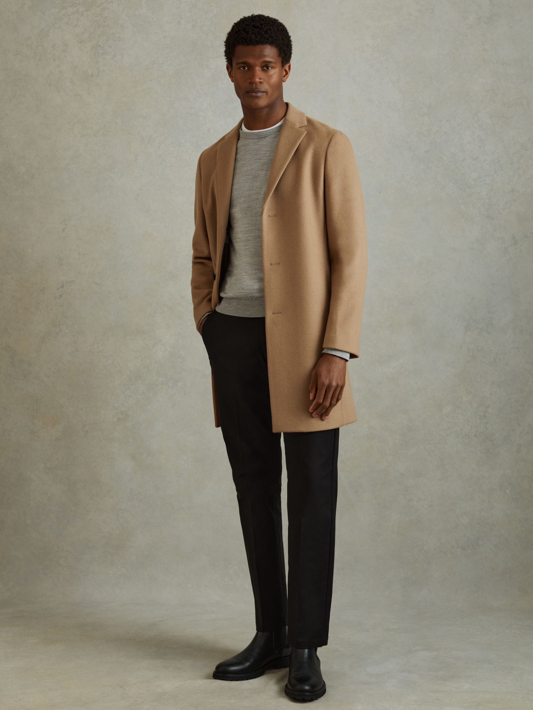 Wool Blend Single Breasted Epsom Overcoat in Camel - Image 3 of 6