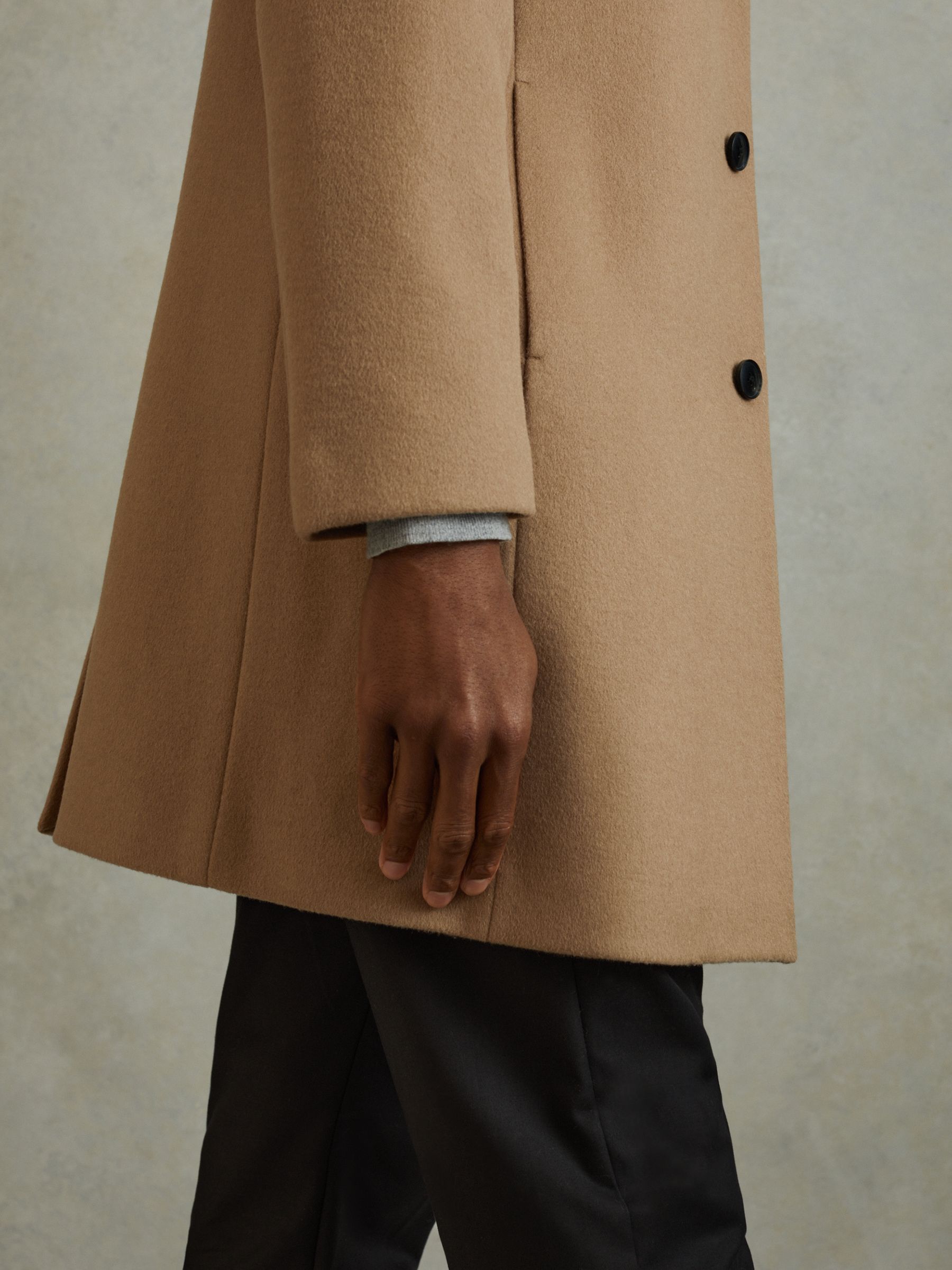 Wool Blend Single Breasted Epsom Overcoat in Camel - Image 4 of 6