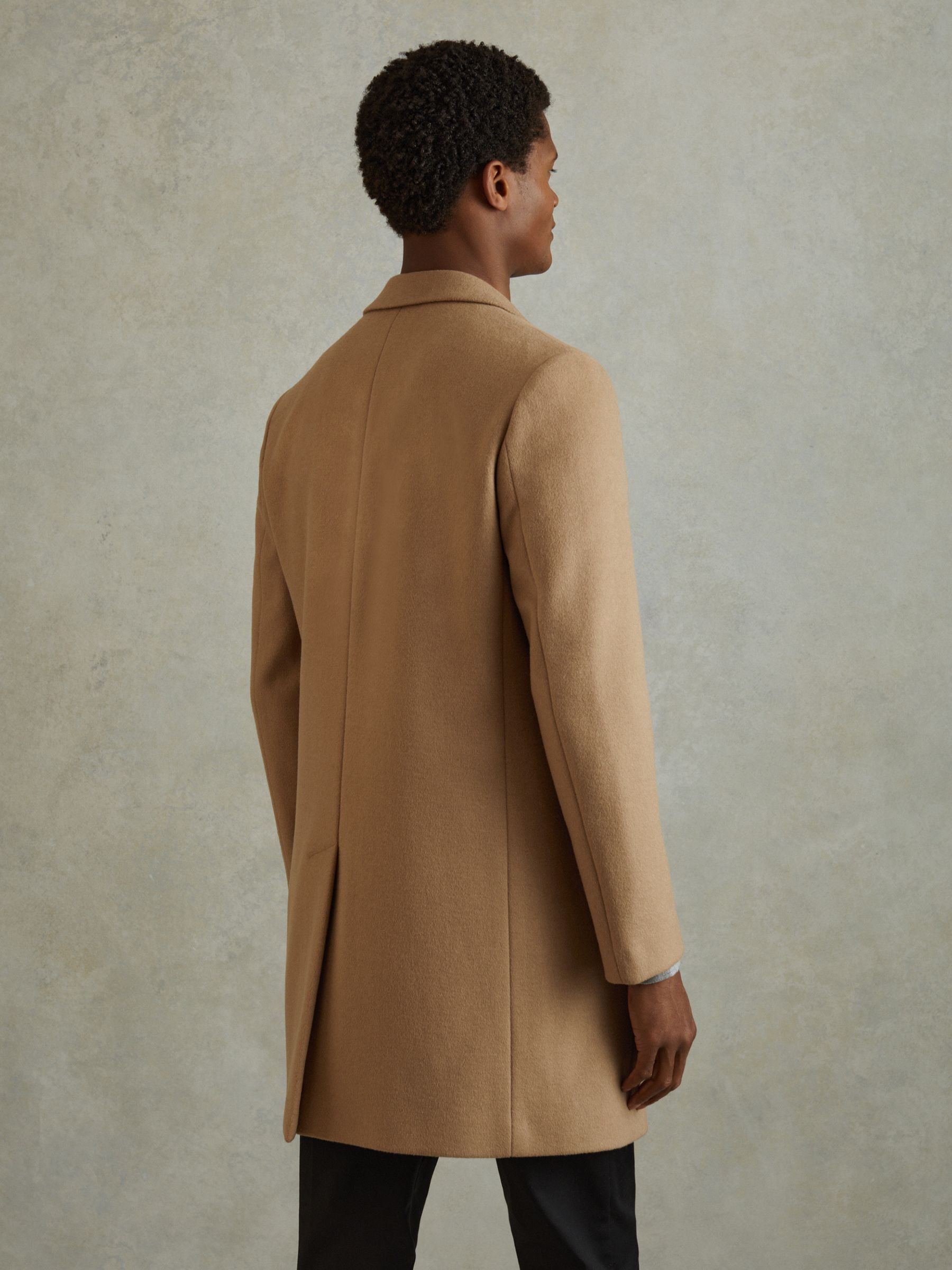 Wool Blend Single Breasted Epsom Overcoat in Camel - Image 5 of 6