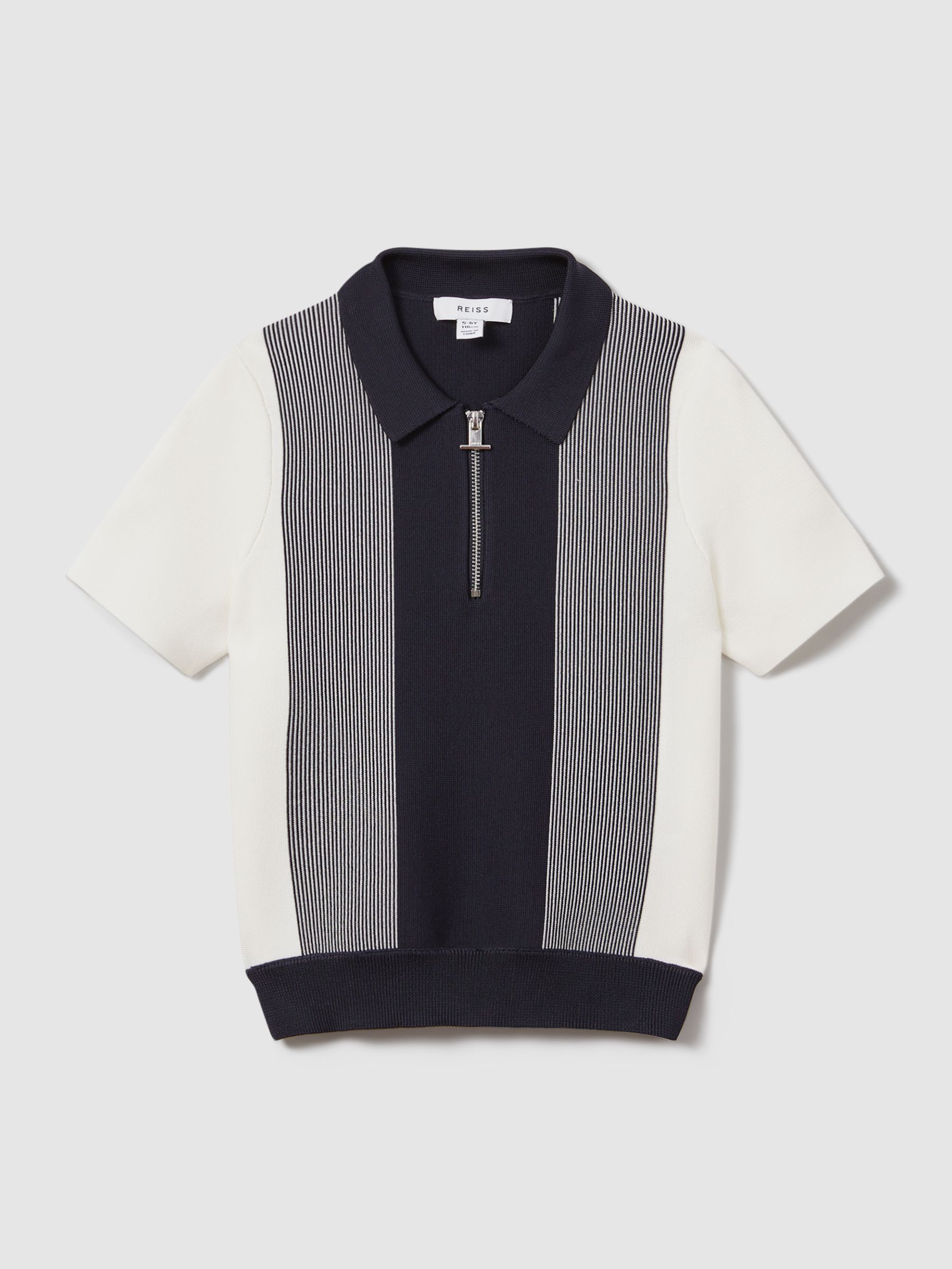Senior Half-Zip Striped Polo Shirt in Navy - Image 2 of 4