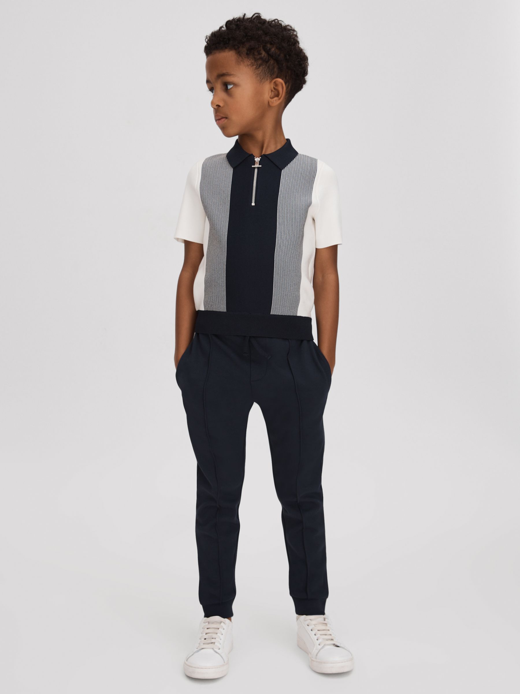 Senior Half-Zip Striped Polo Shirt in Navy - Image 3 of 4