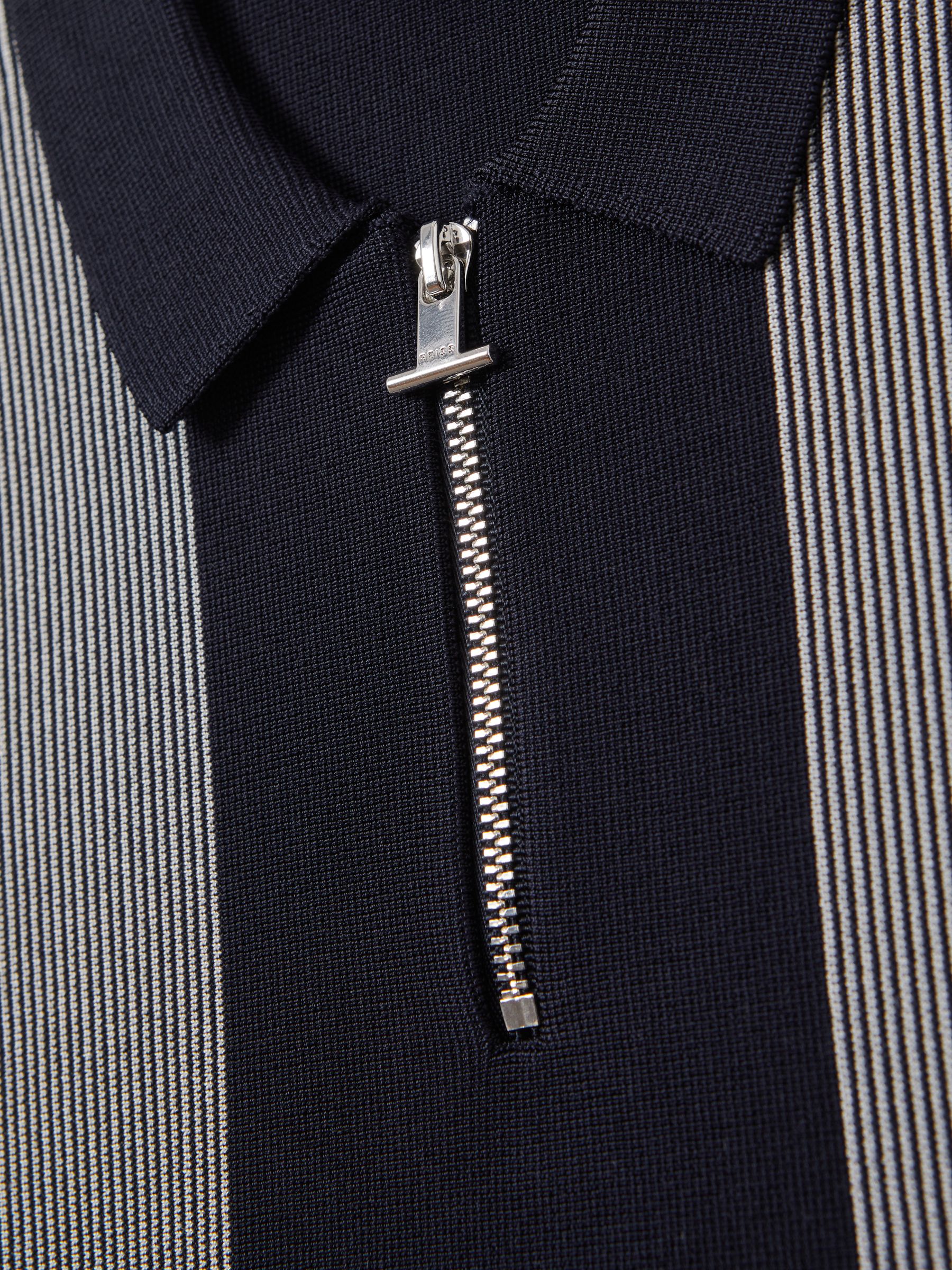 Senior Half-Zip Striped Polo Shirt in Navy - Image 4 of 4