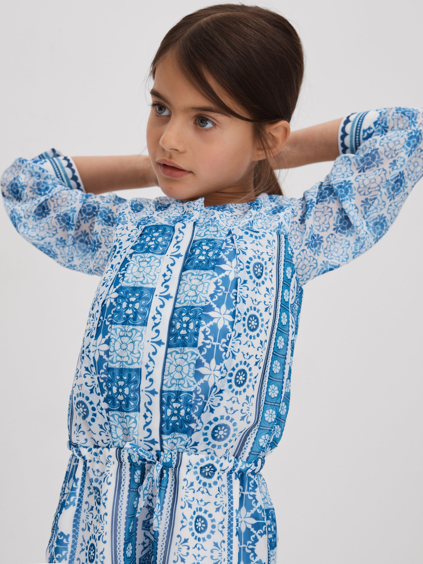 4-9 yrs Tile Print Playsuit in Blue Print - Image 3 of 4