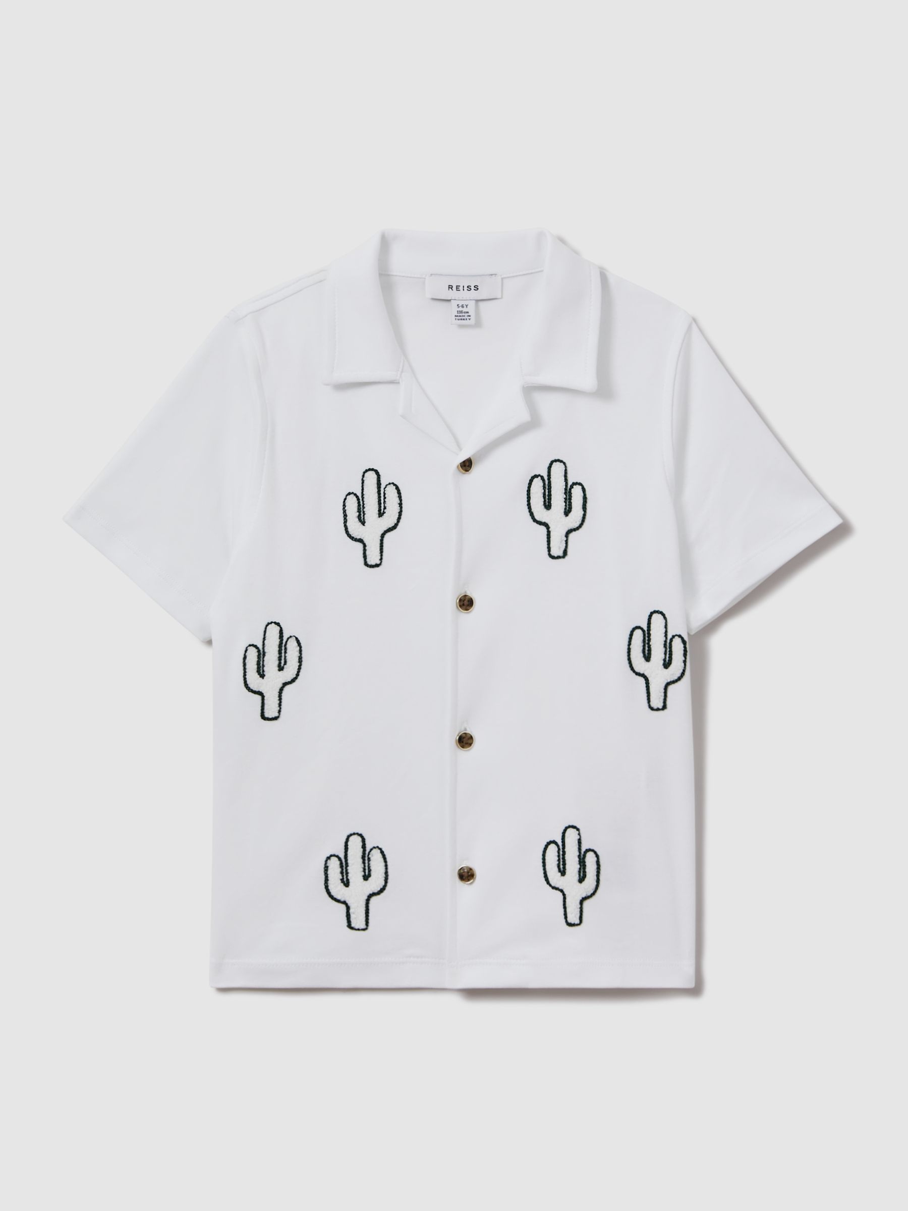 9-13 yrs Cotton Cactus Cuban Collar Shirt in White - Image 2 of 4