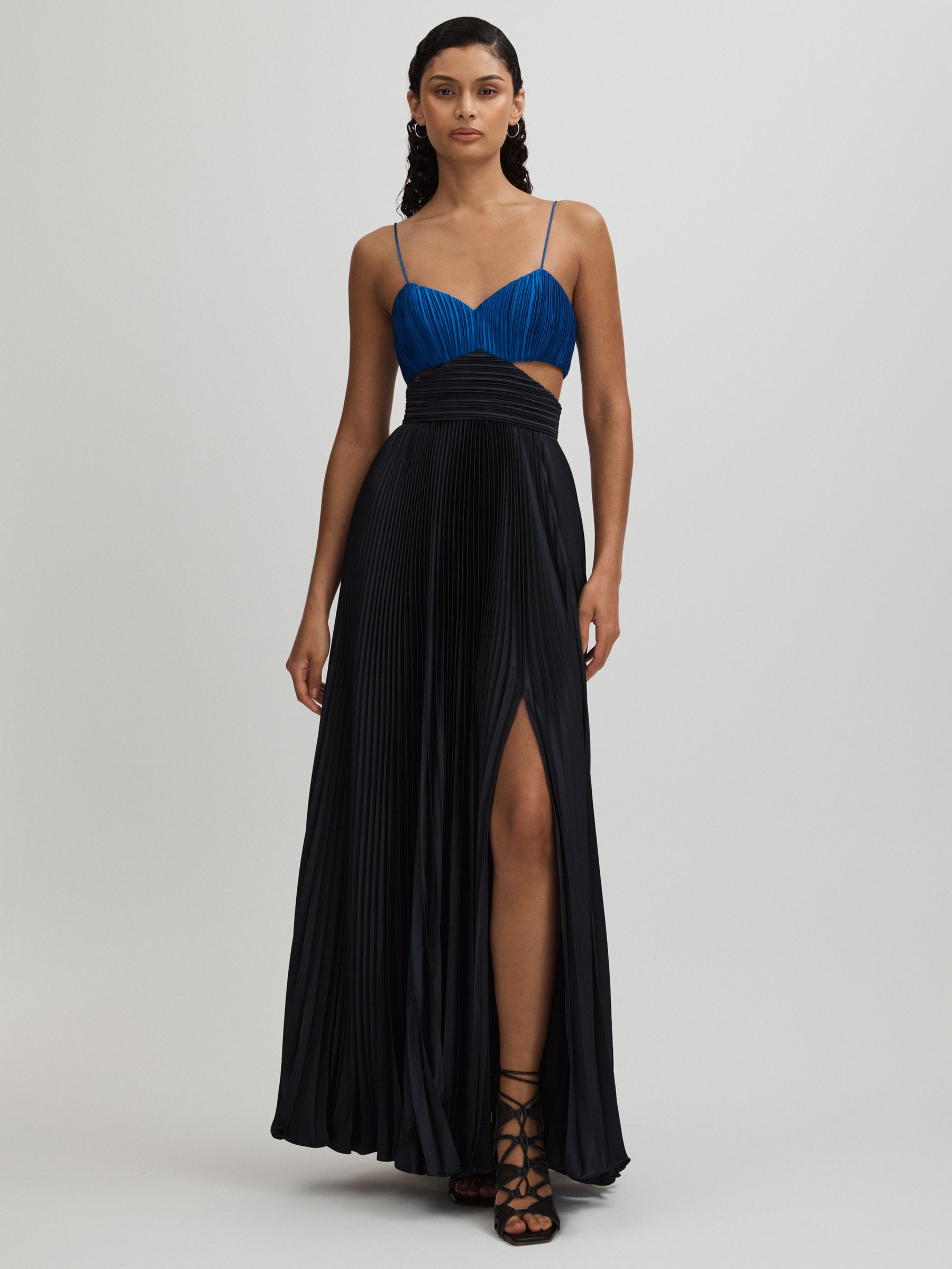 Elodie Navy Amur Pleated Cut-Out Maxi Dress - Image 1 of 5