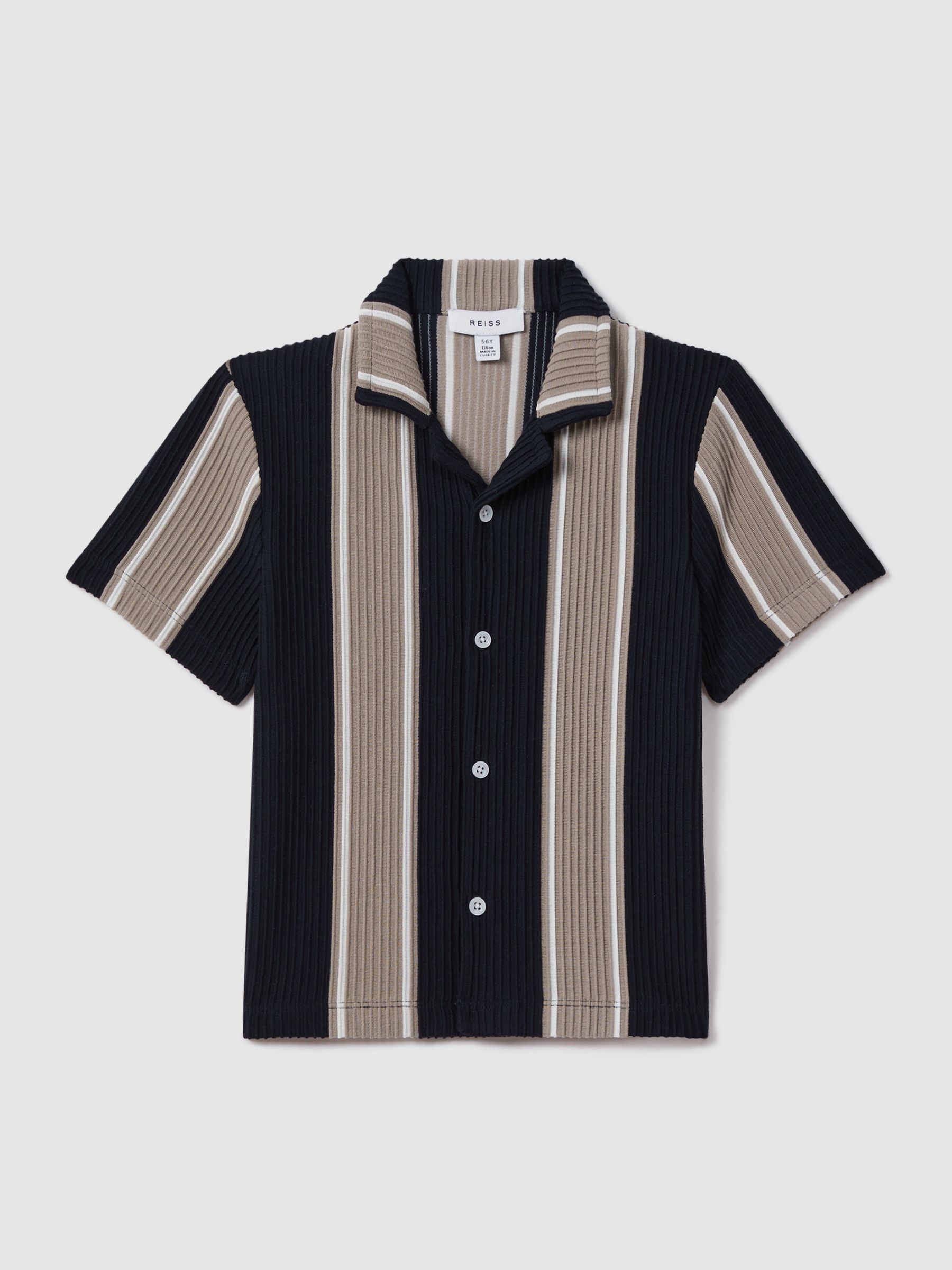 Senior Ribbed Cuban Collar Shirt in Navy/Stone - Image 2 of 4