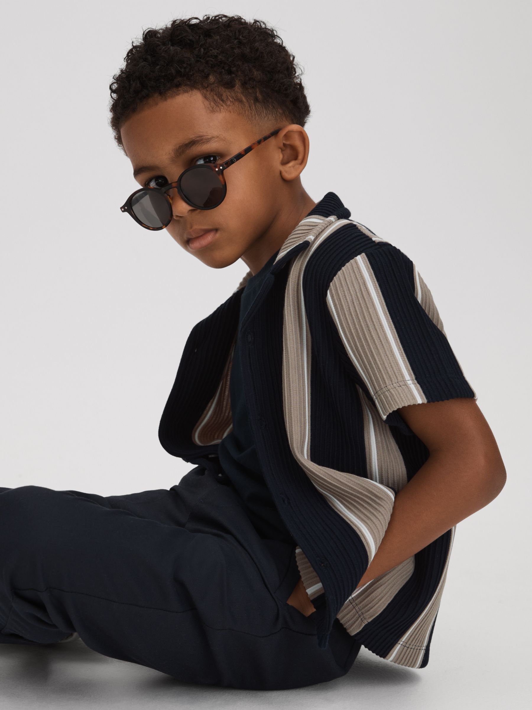 Senior Ribbed Cuban Collar Shirt in Navy/Stone - Image 3 of 4