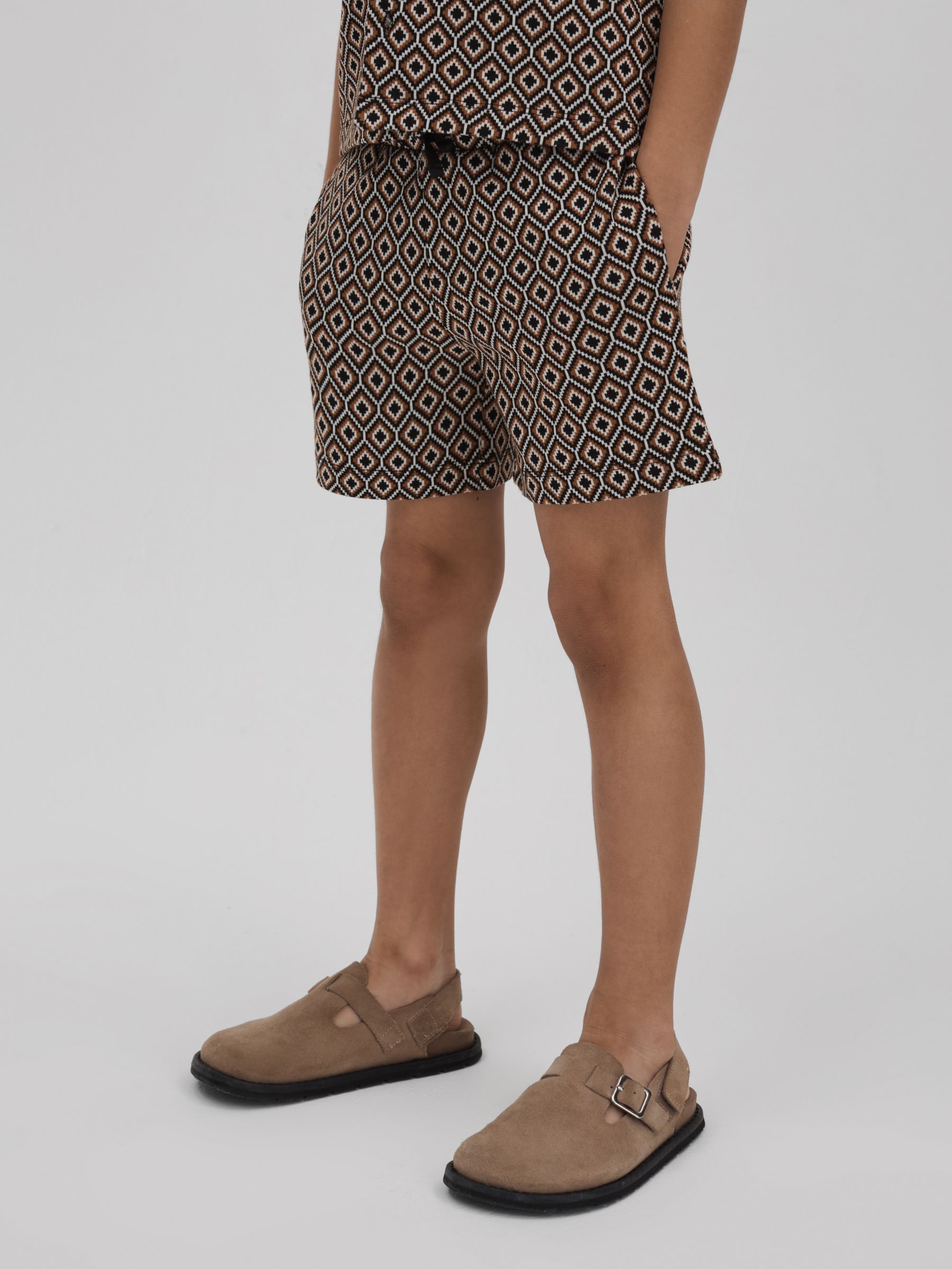 9-13 yrs Drawstring Aztec Shorts in Tobacco Multi - Image 1 of 4
