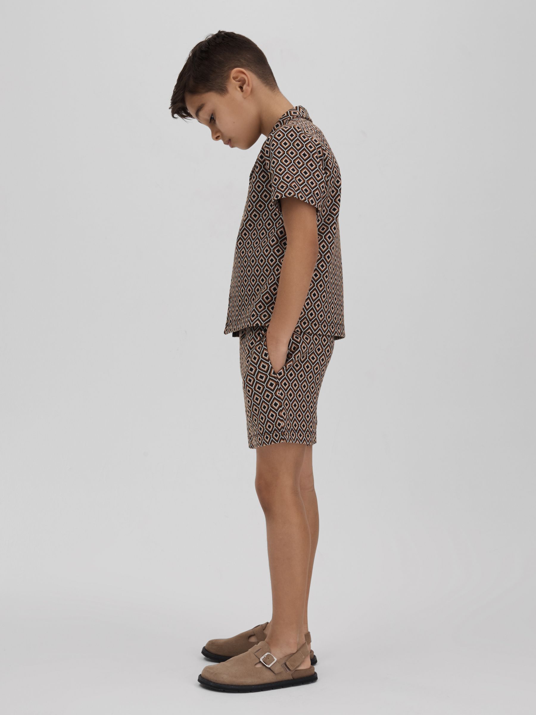 9-13 yrs Drawstring Aztec Shorts in Tobacco Multi - Image 3 of 4