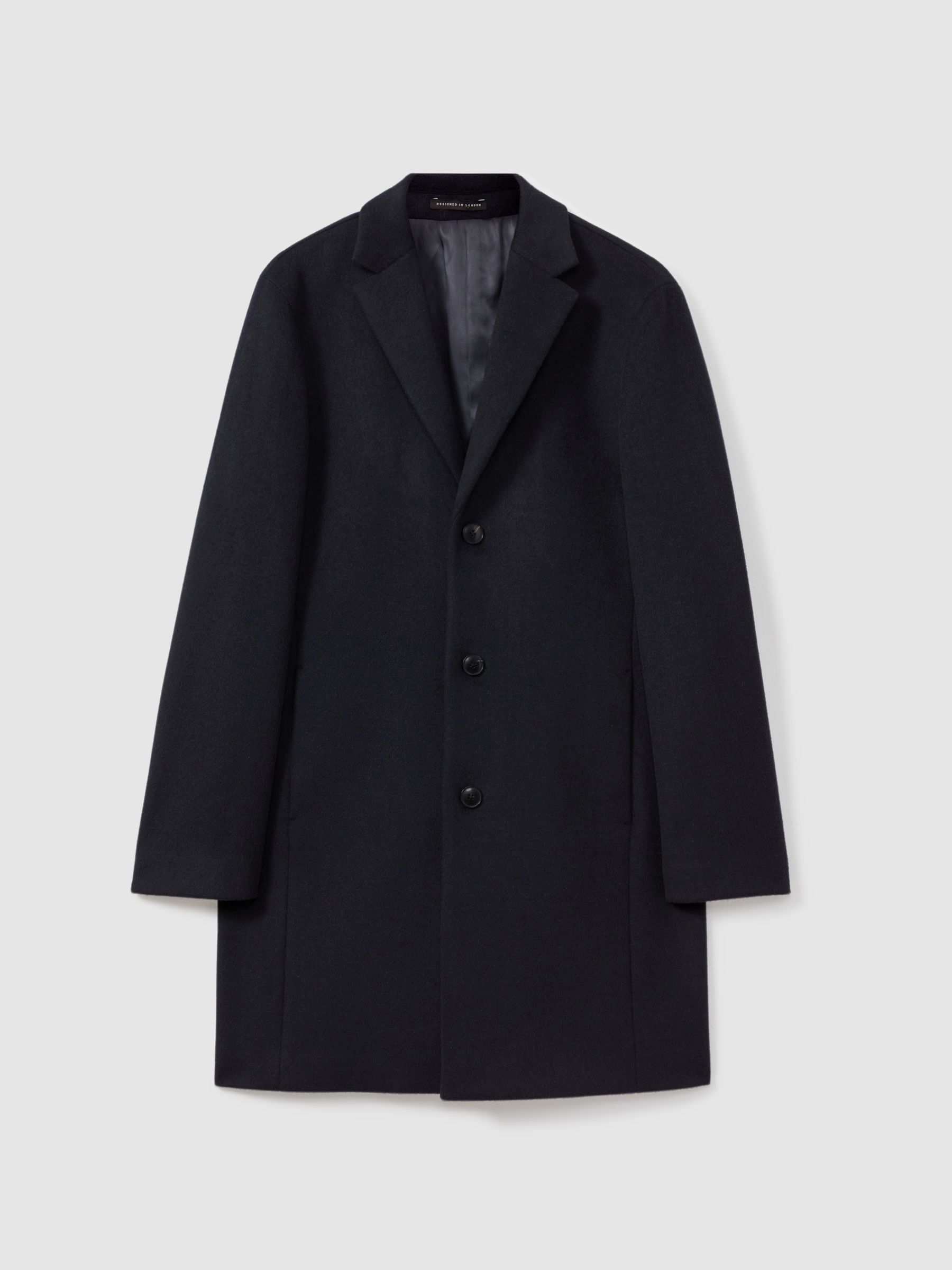 Wool Blend Single Breasted Epsom Overcoat in Navy - Image 2 of 6