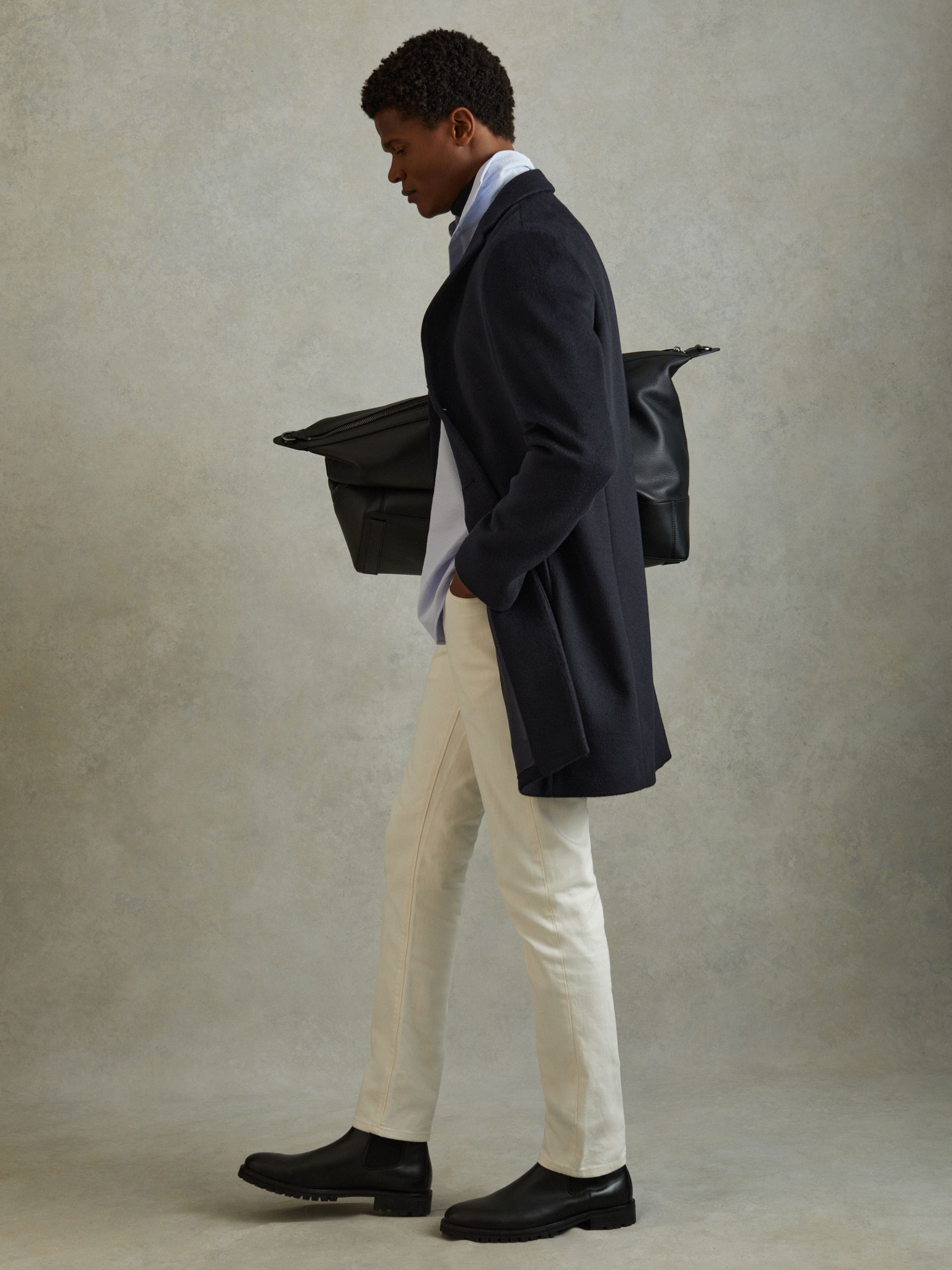 Wool Blend Single Breasted Epsom Overcoat in Navy - Image 3 of 6