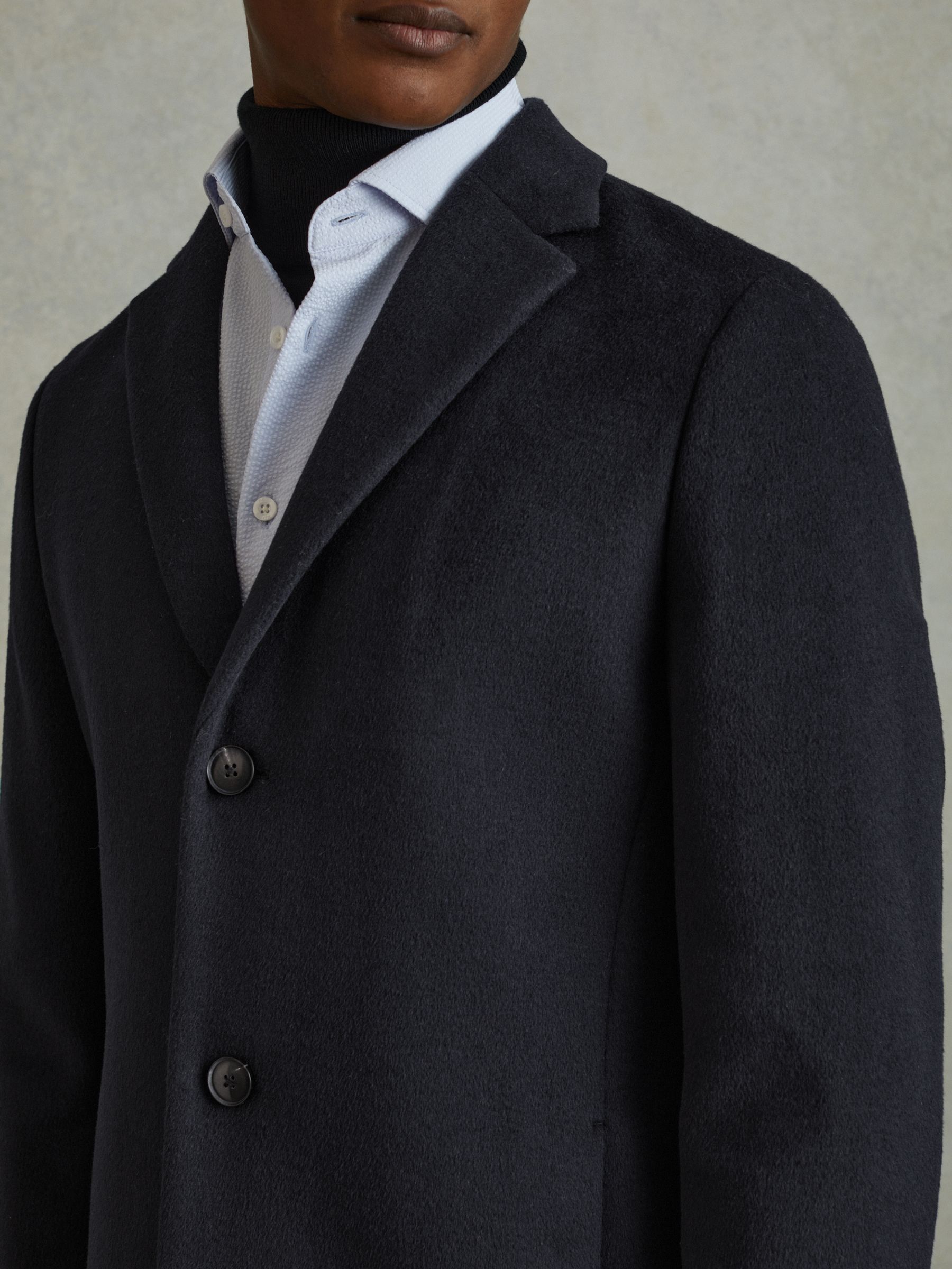 Wool Blend Single Breasted Epsom Overcoat in Navy - image 5