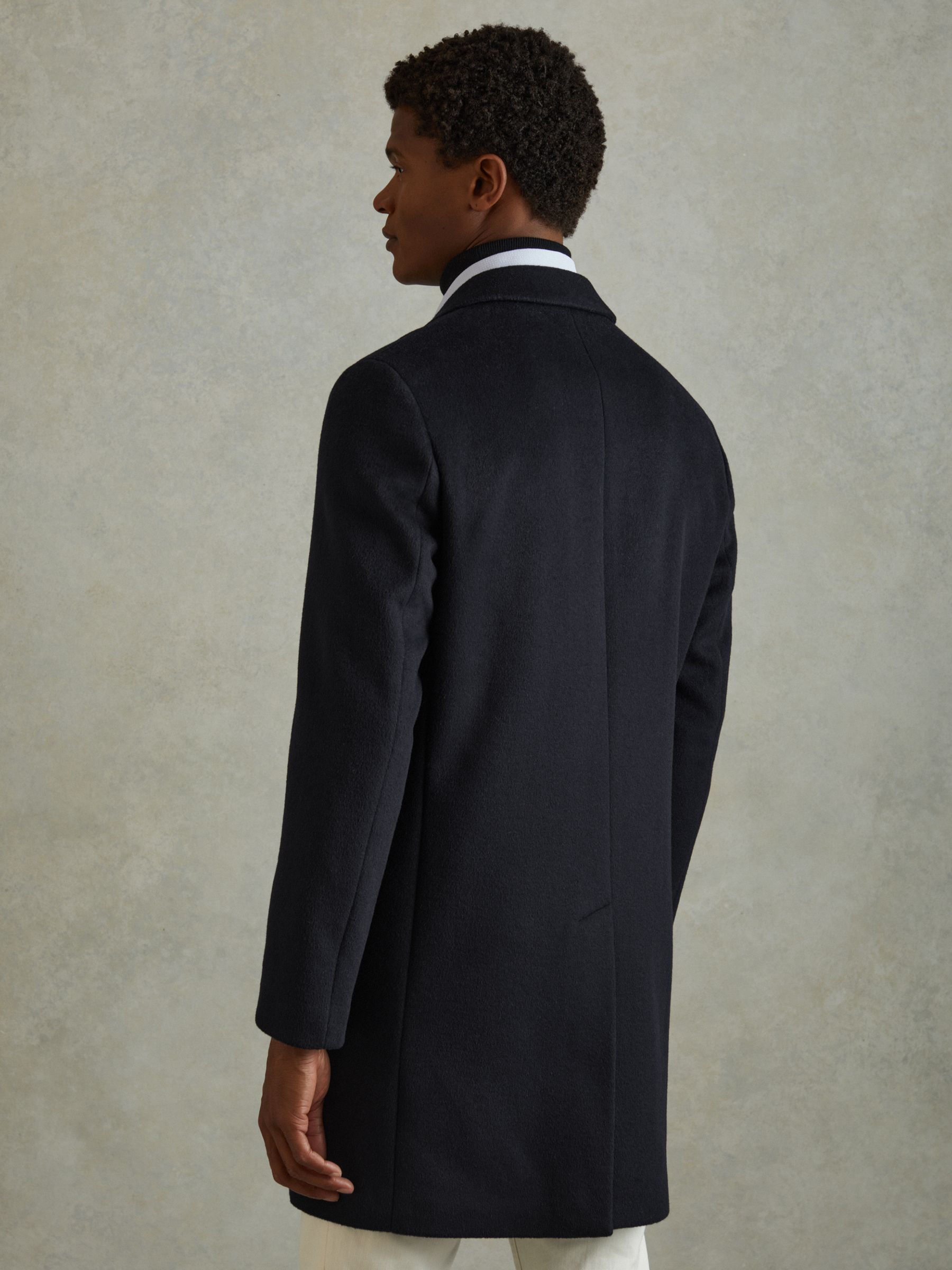 Wool Blend Single Breasted Epsom Overcoat in Navy - image 4