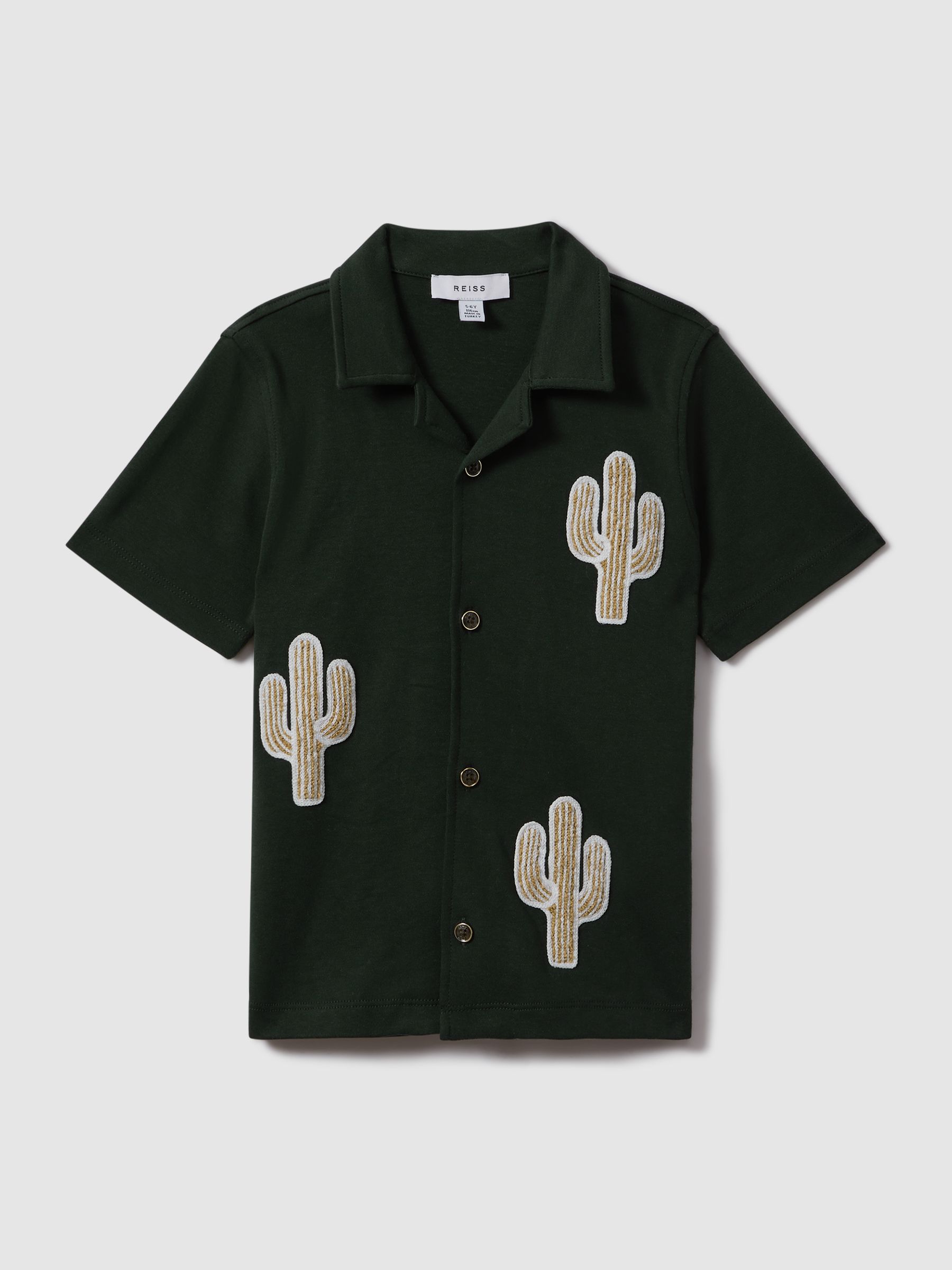 9-13 yrs Cotton Cactus Patch Cuban Collar Shirt in Dark Green - Image 2 of 4
