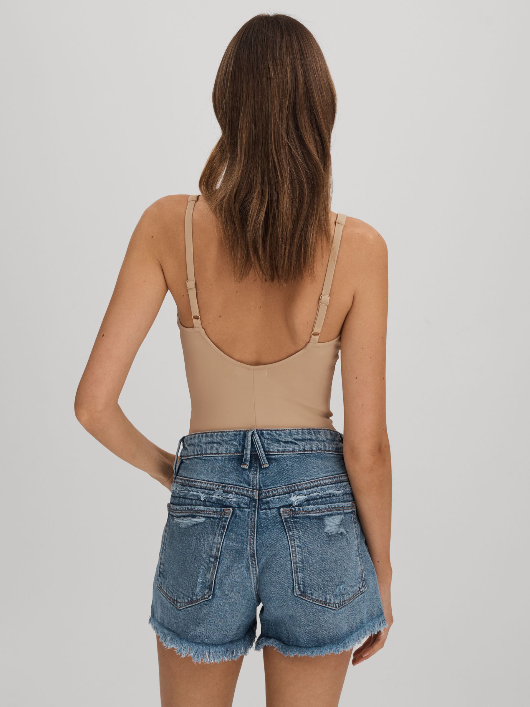 Good American Scuba V-Neck Bodysuit in Champagne Beige - Image 4 of 5